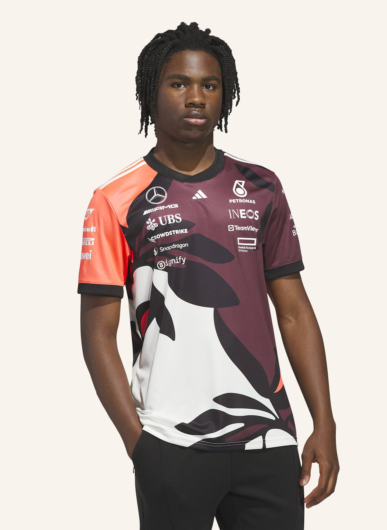 adidas MERCEDES - AMG PETRONAS FORMULA ONE TEAM DRIVER TRIKOT REPLICA SUMMER PACK: ROT/ WEISS