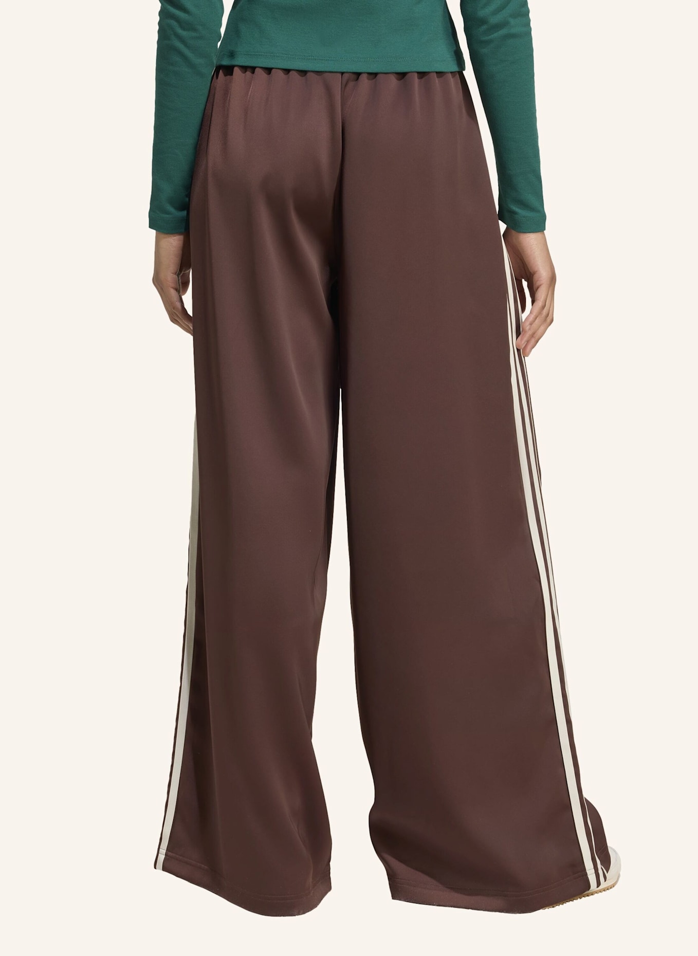 adidas Originals Track Pants ADICOLOR SATIN WIDE LEG: BRAUN/ WEISS