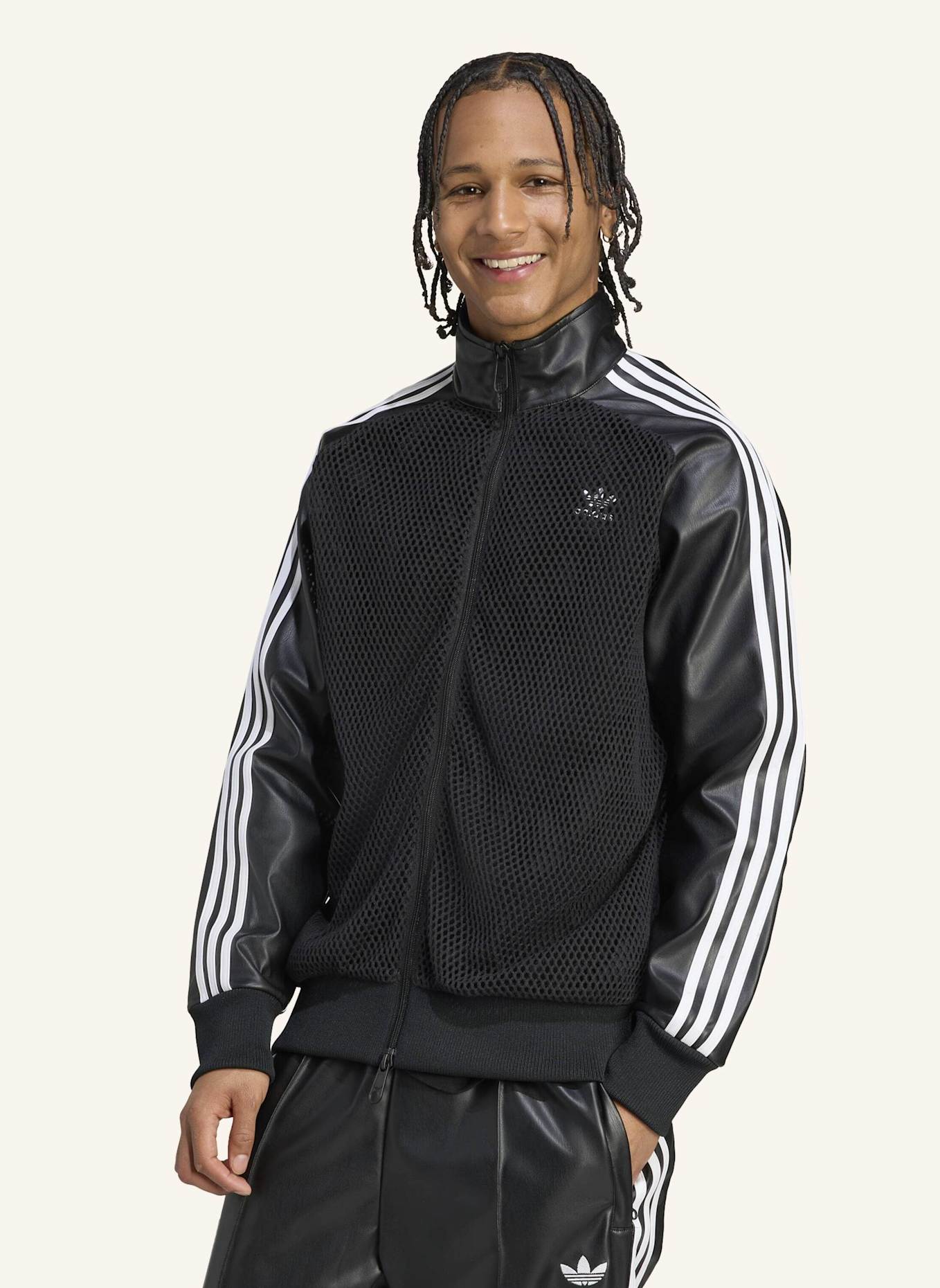 adidas Originals ADIDAS X JEREMY SCOTT SYNTHETIKLEDER MESH TRACK TOP: SCHWARZ