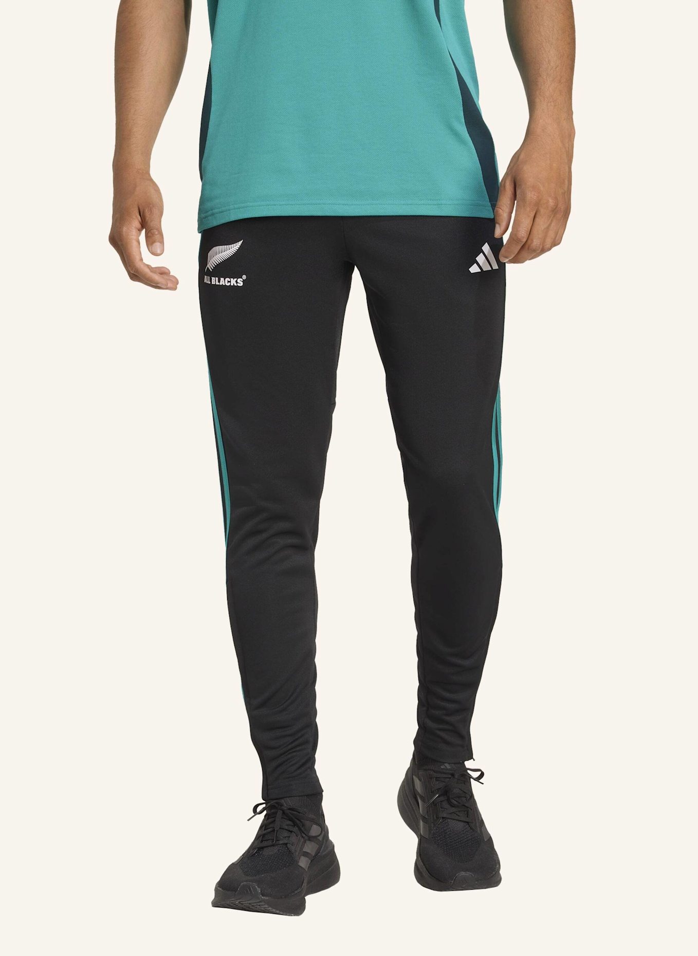 adidas ALL BLACKS TRAININGSHOSE: SCHWARZ/ TÜRKIS