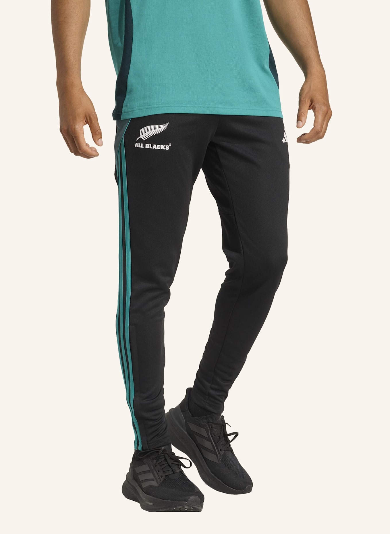 adidas ALL BLACKS TRAININGSHOSE: SCHWARZ/ TÜRKIS