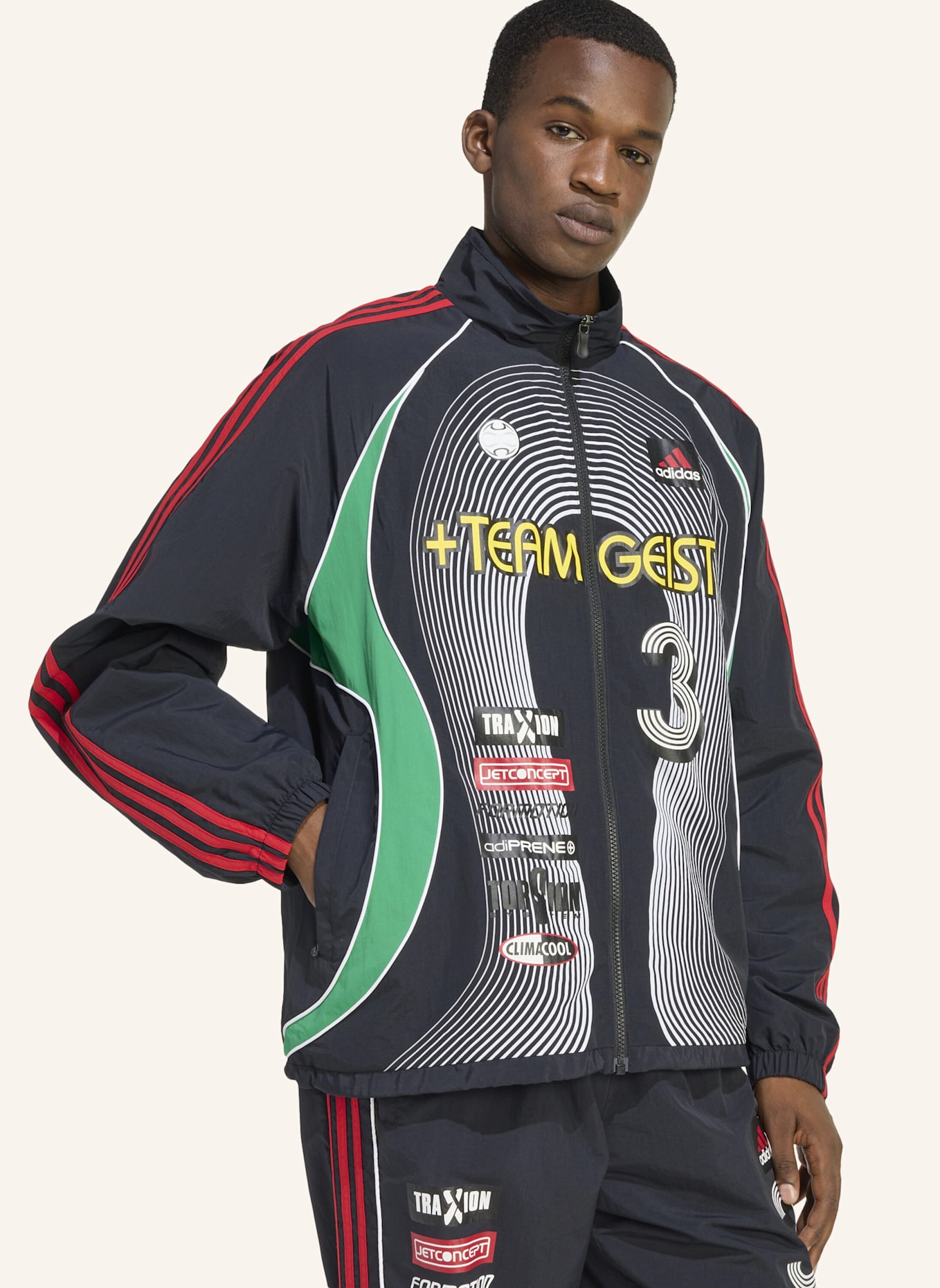 adidas Originals TEAMGEIST MOTO TRACK TOP: SCHWARZ/ GRÜN/ ROT