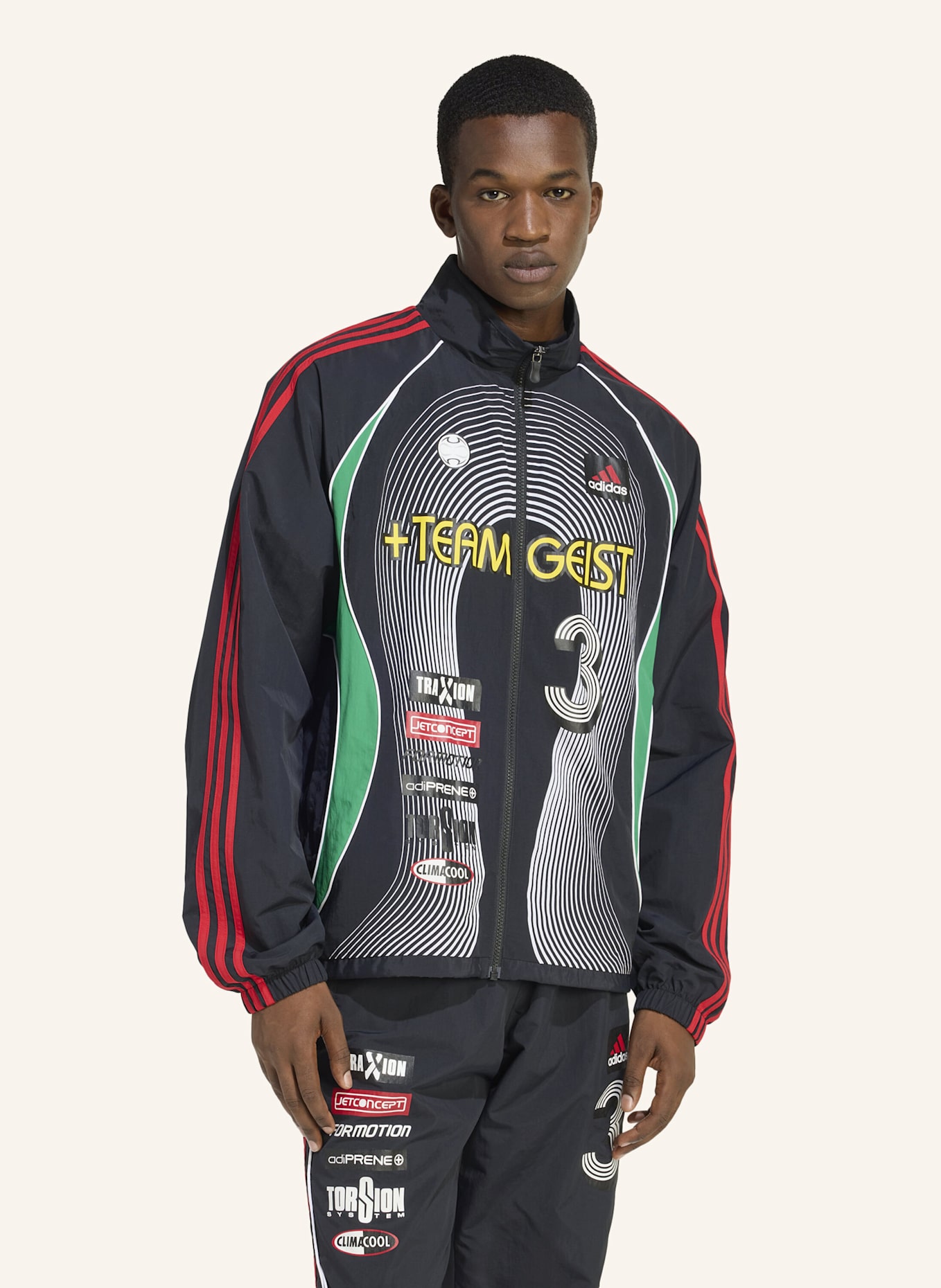 adidas Originals TEAMGEIST MOTO TRACK TOP: SCHWARZ/ GRÜN/ ROT