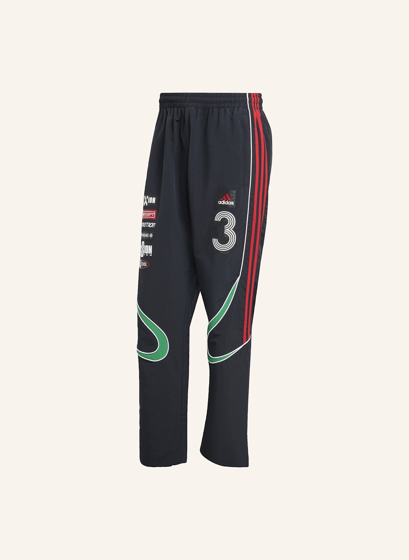 adidas Originals TEAMGEIST MOTO TRACKPANT: SCHWARZ/ GRÜN/ ROT