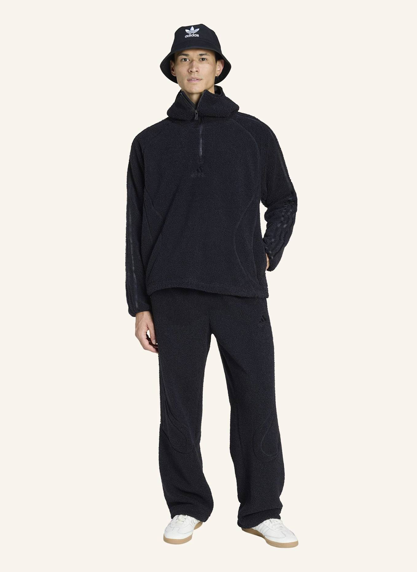 adidas Originals BORG FLEECE TEAMGEIST 1/4 ZIP HOODIE: SCHWARZ