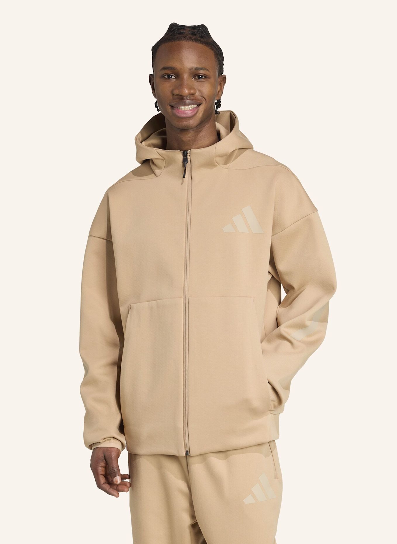 adidas Sweatjacke Z.N.E.: BEIGE/ BRAUN