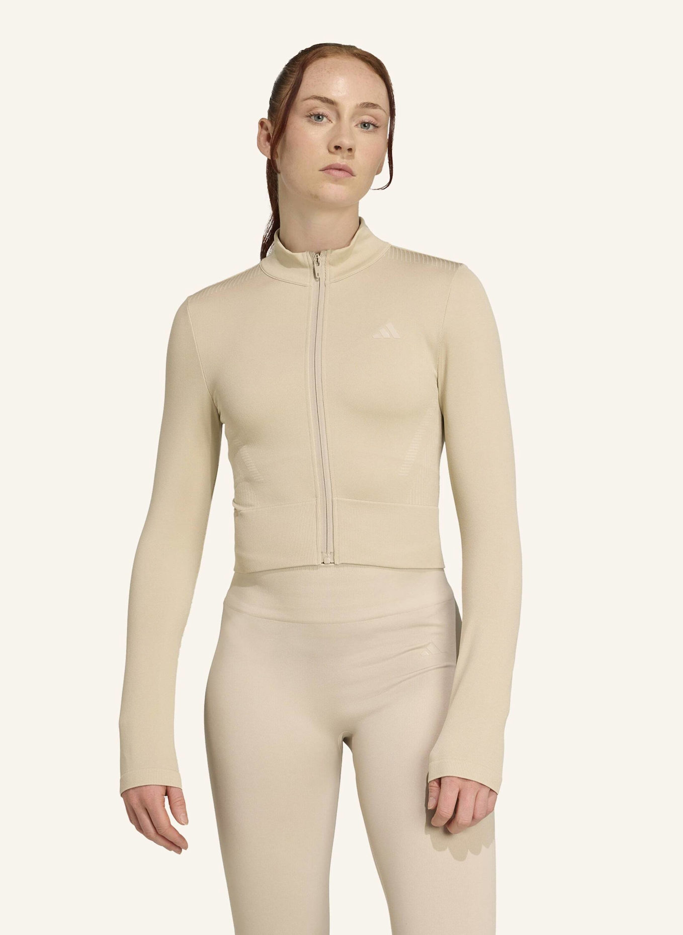 adidas WORKOUT ESSENTIALS STRICKJACKE MIT DURCHGEHENDEM REISSVERSCHLUSS: BEIGE