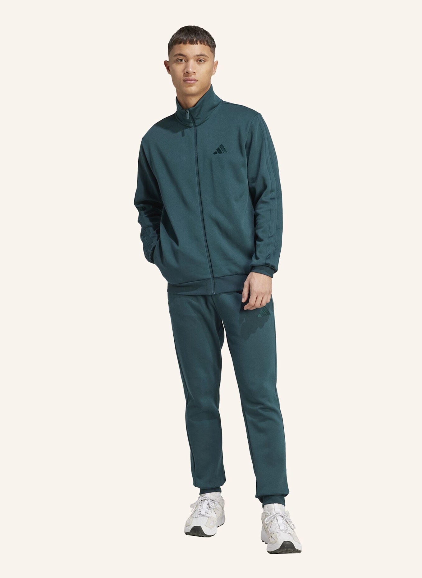 adidas 3-STREIFEN FLEECE TRAININGSANZUG: GRÜN