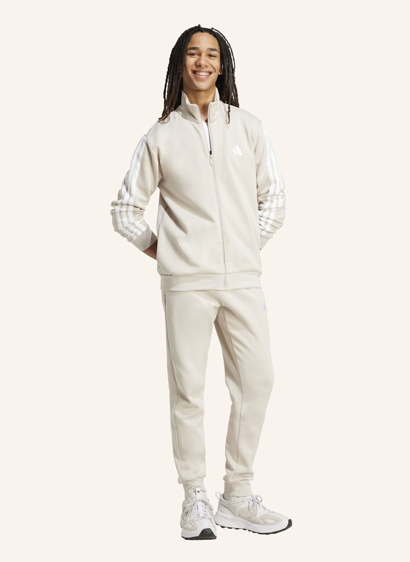 adidas 3-STREIFEN FLEECE TRAININGSANZUG: BEIGE