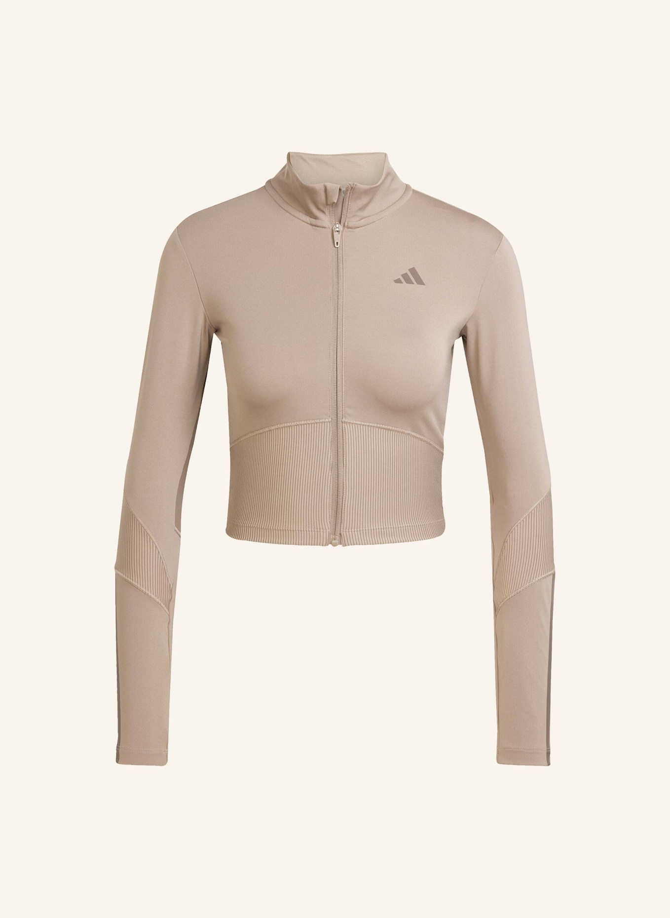 adidas HYPERGLAM RIB ZIP THRU COVER UP: BRAUN