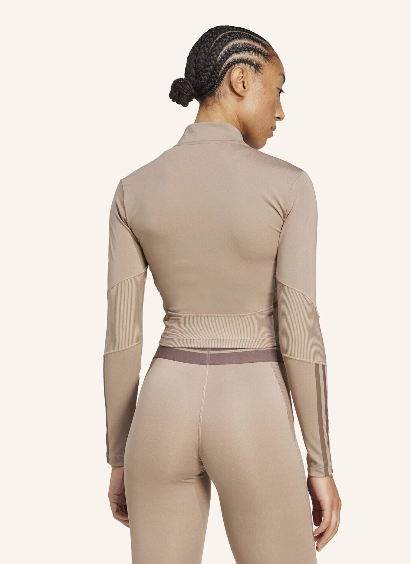 adidas HYPERGLAM RIB ZIP THRU COVER UP: BRAUN