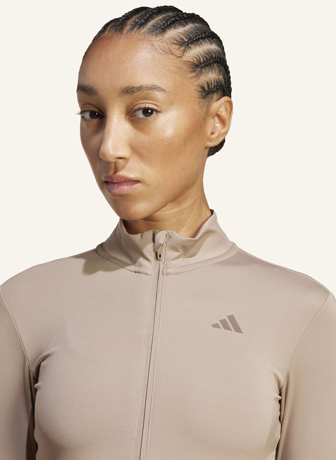 adidas HYPERGLAM RIB ZIP THRU COVER UP: BRAUN