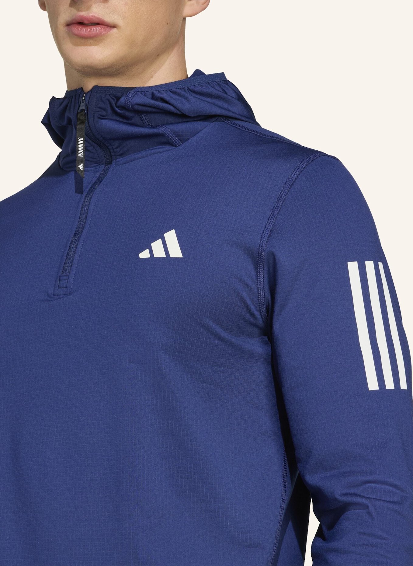 adidas OWN THE RUN WINTERIZED HOODIE MIT HALBEM REISSVERSCHLUSS: BLAU
