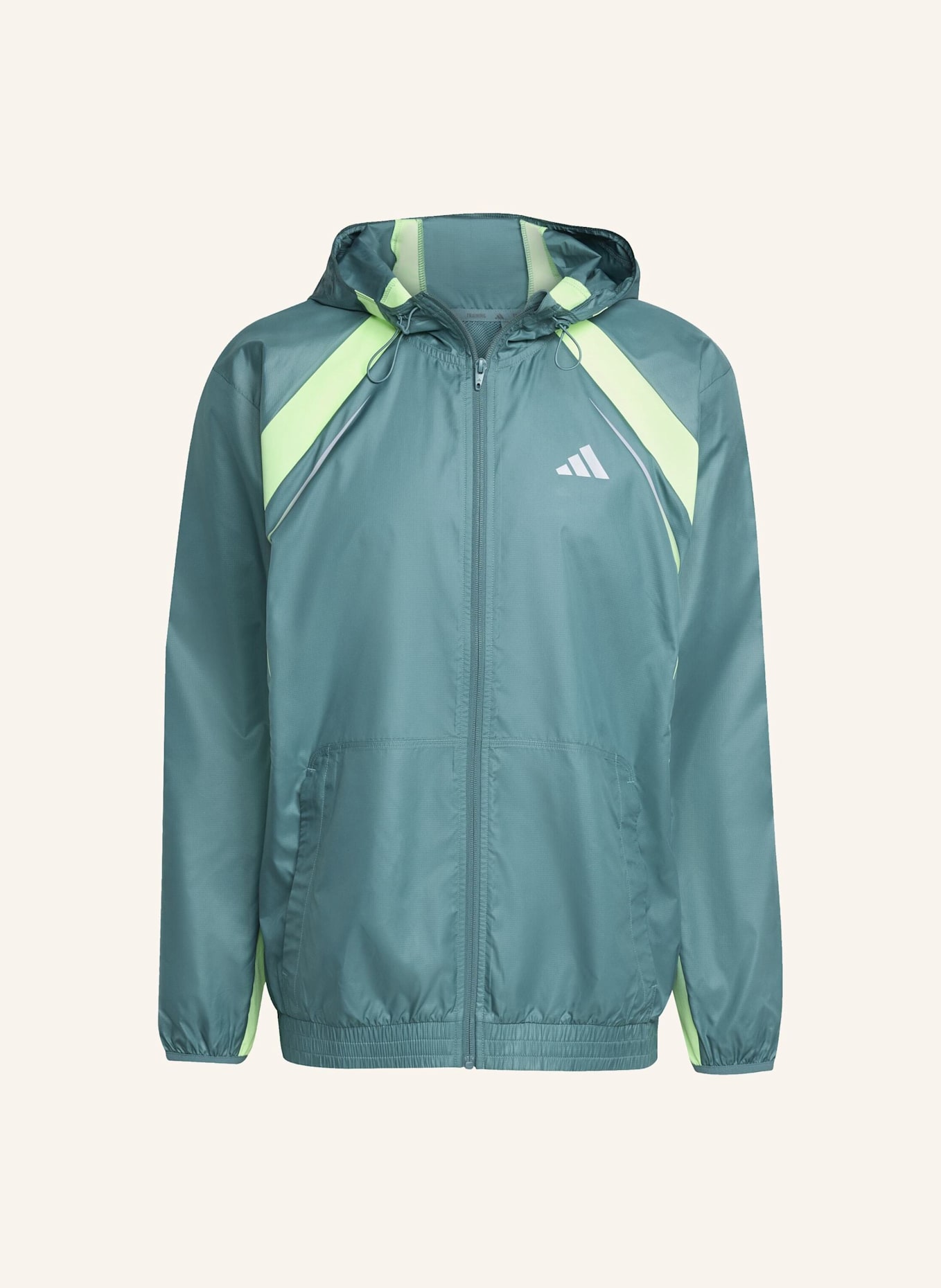 adidas TECH APPAREL WINDBREAKER: TÜRKIS/ NEONGRÜN
