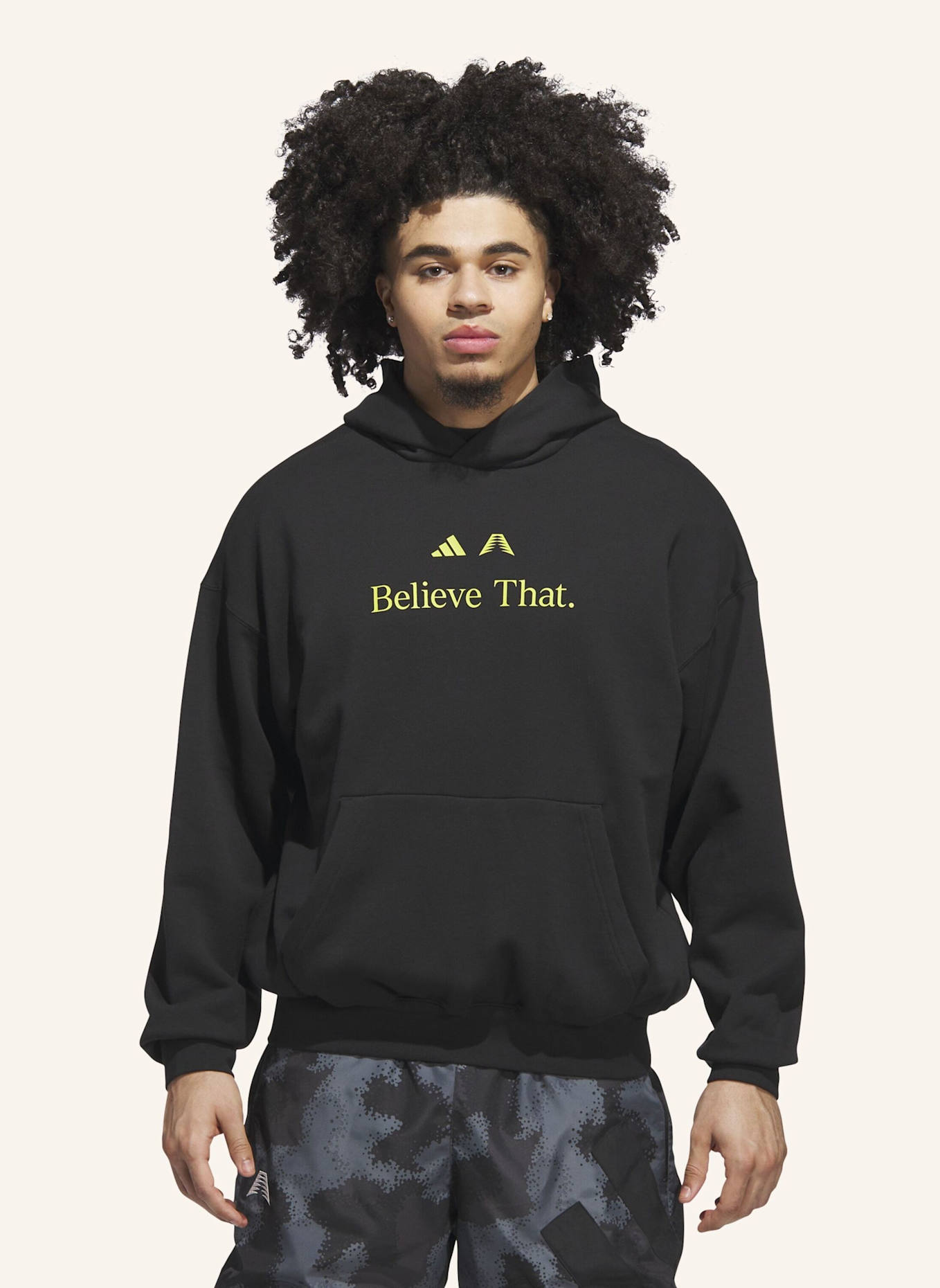 adidas ANTHONY EDWARDS BELIEVE THAT HOODIE: SCHWARZ/ NEONGRÜN