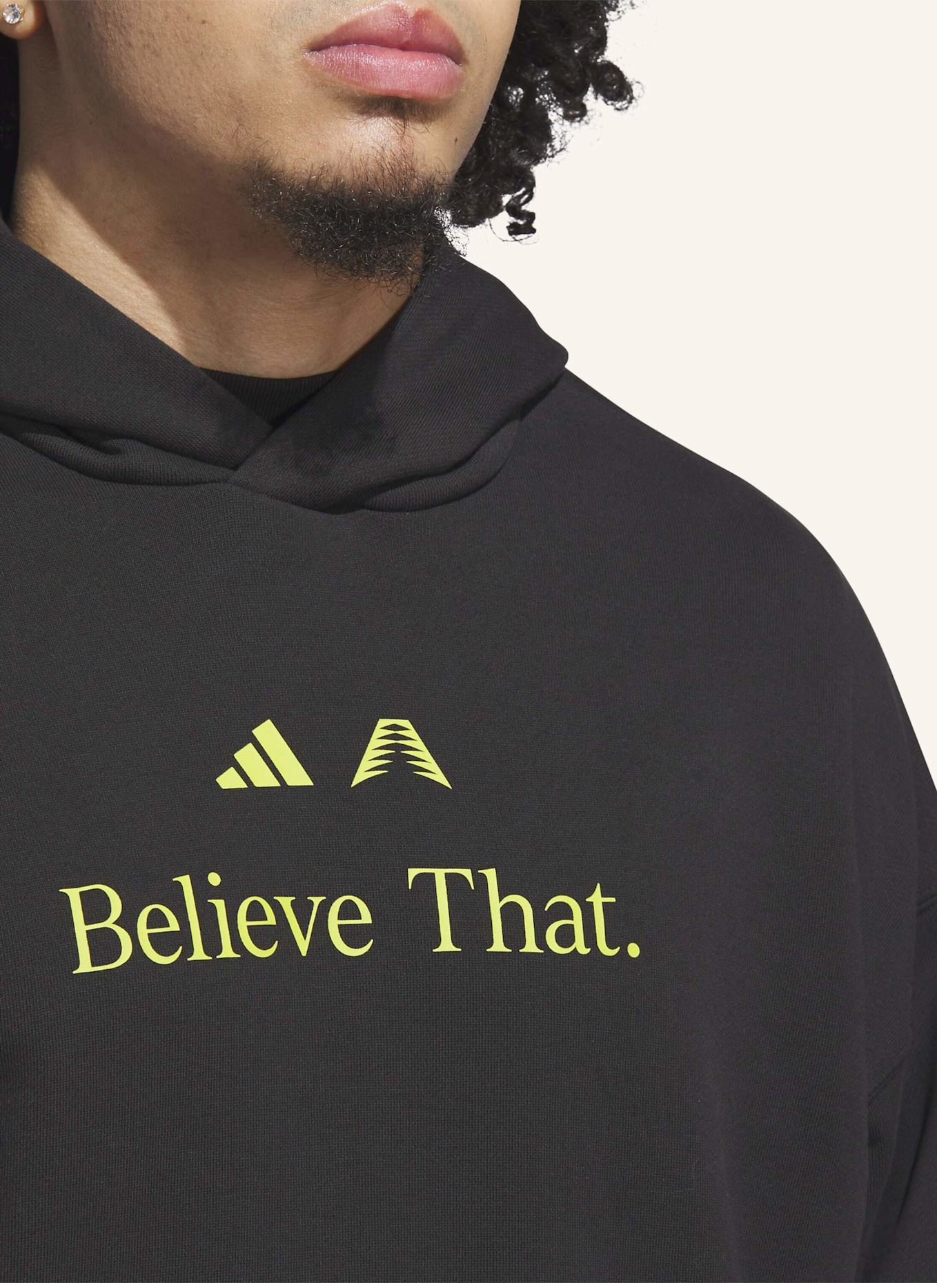 adidas ANTHONY EDWARDS BELIEVE THAT HOODIE: SCHWARZ/ NEONGRÜN
