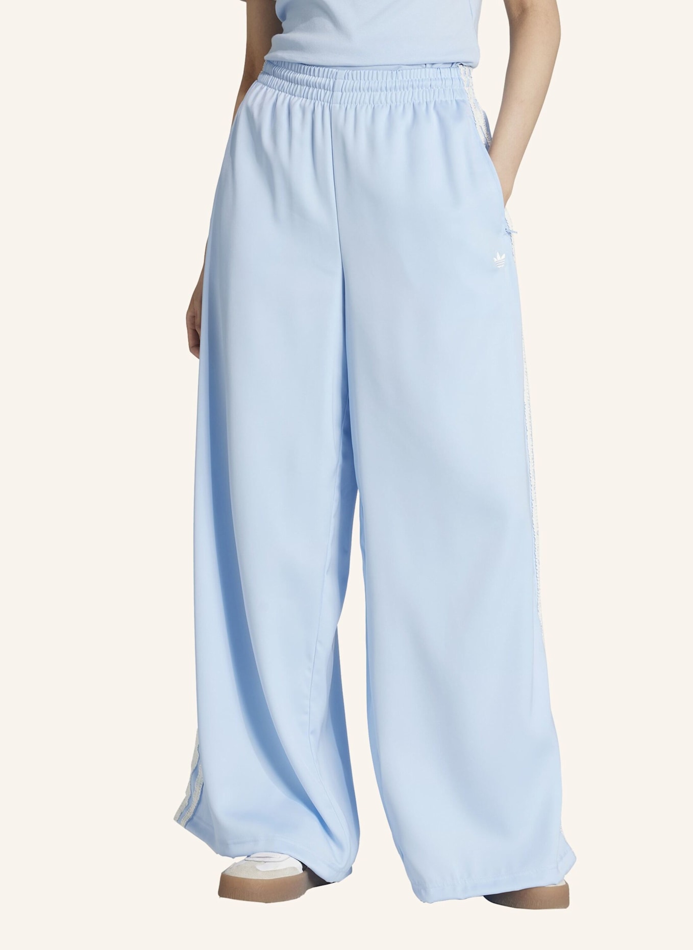 adidas Originals ADIDAS ORIGINALS SATIN WIDE LEG HOSE MIT RÜSCHEN 3-STREIFEN: BLAU