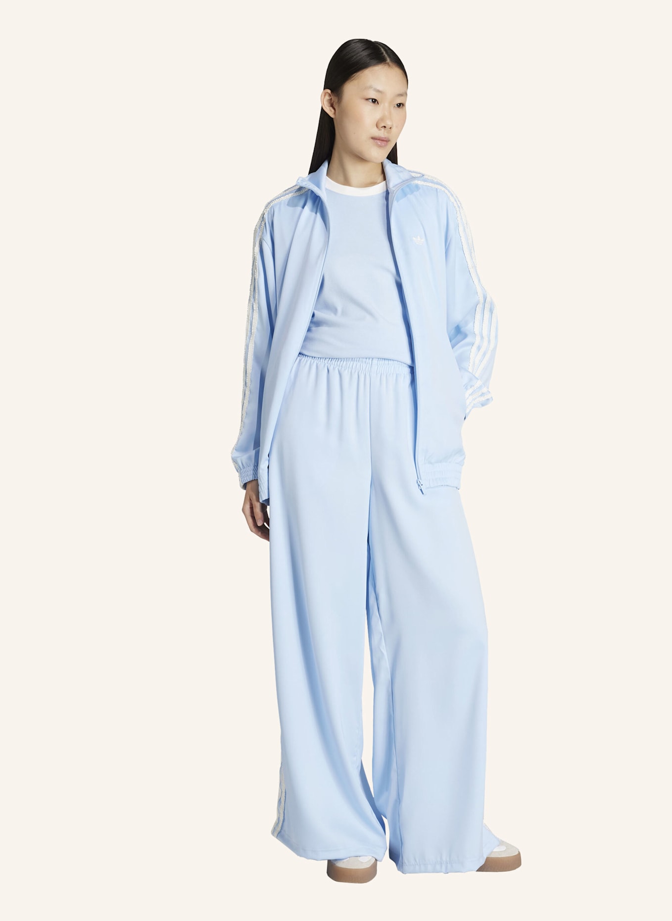 adidas Originals ADIDAS ORIGINALS SATIN WIDE LEG HOSE MIT RÜSCHEN 3-STREIFEN: BLAU