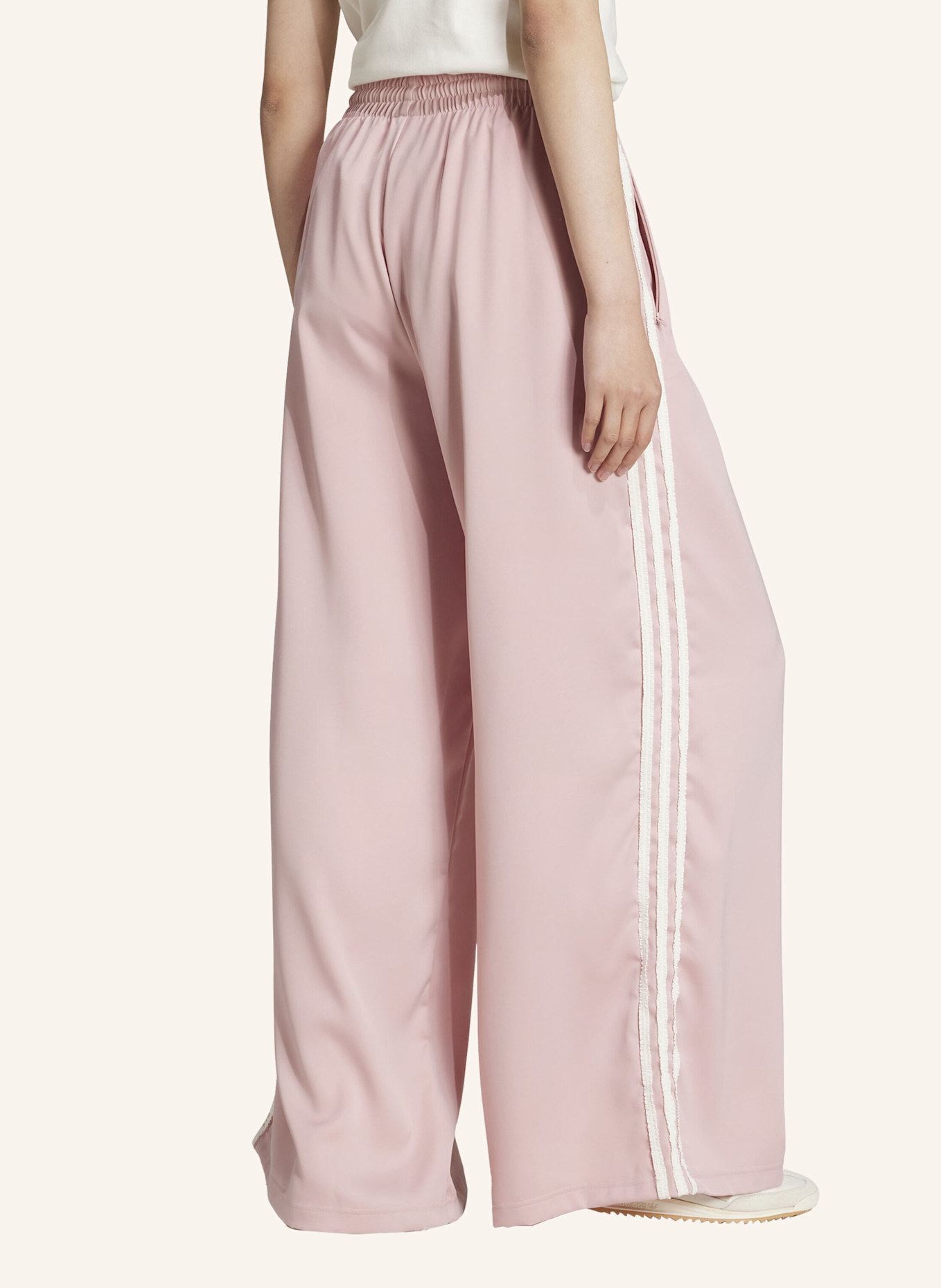 adidas Originals ADIDAS ORIGINALS SATIN WIDE LEG HOSE MIT RÜSCHEN 3-STREIFEN: ROSA