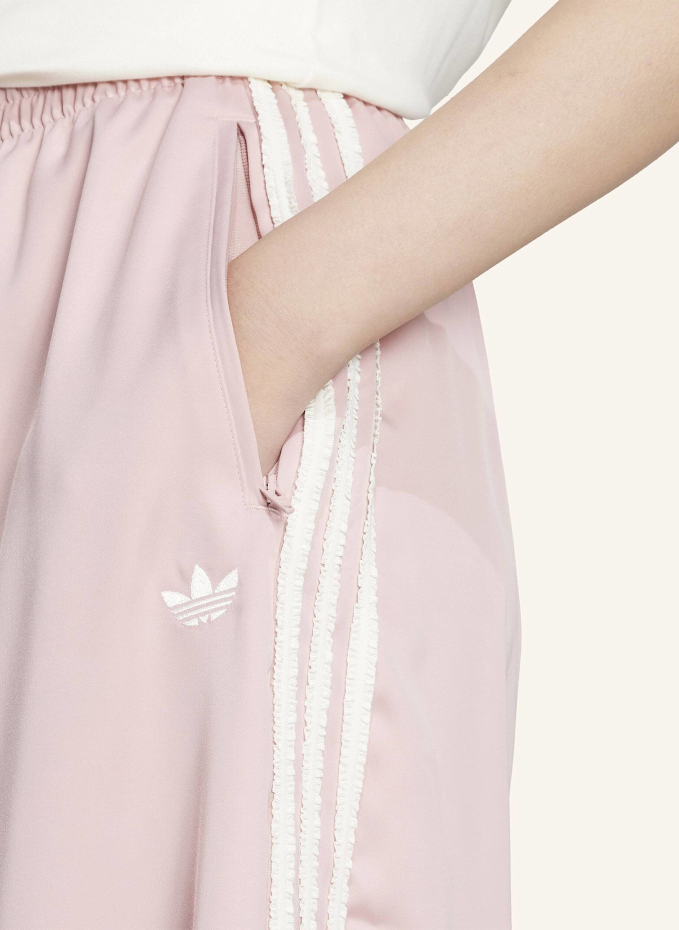 adidas Originals ADIDAS ORIGINALS SATIN WIDE LEG HOSE MIT RÜSCHEN 3-STREIFEN: ROSA