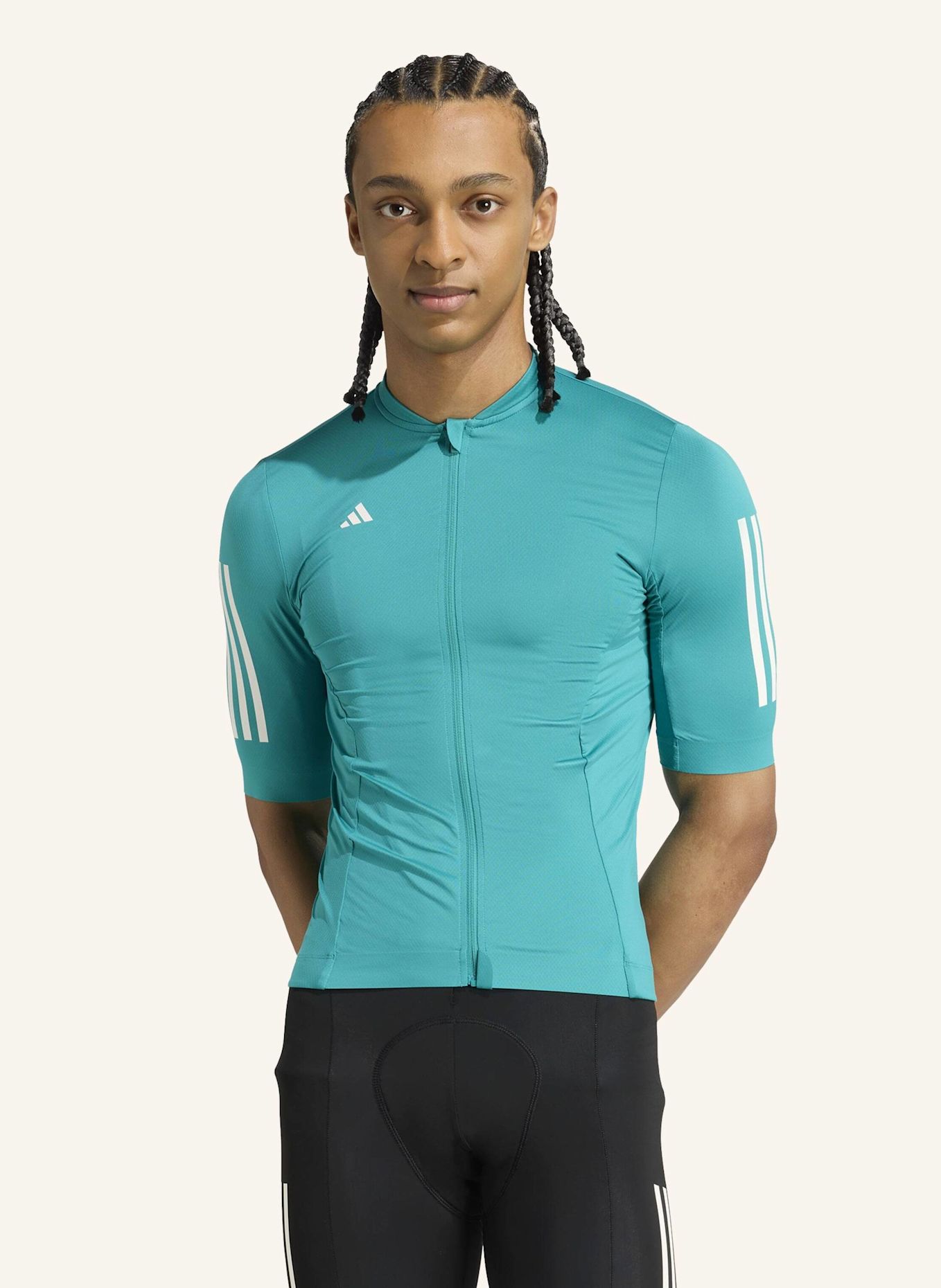 adidas TEMPO 3-STREIFEN RADTRIKOT: TÜRKIS