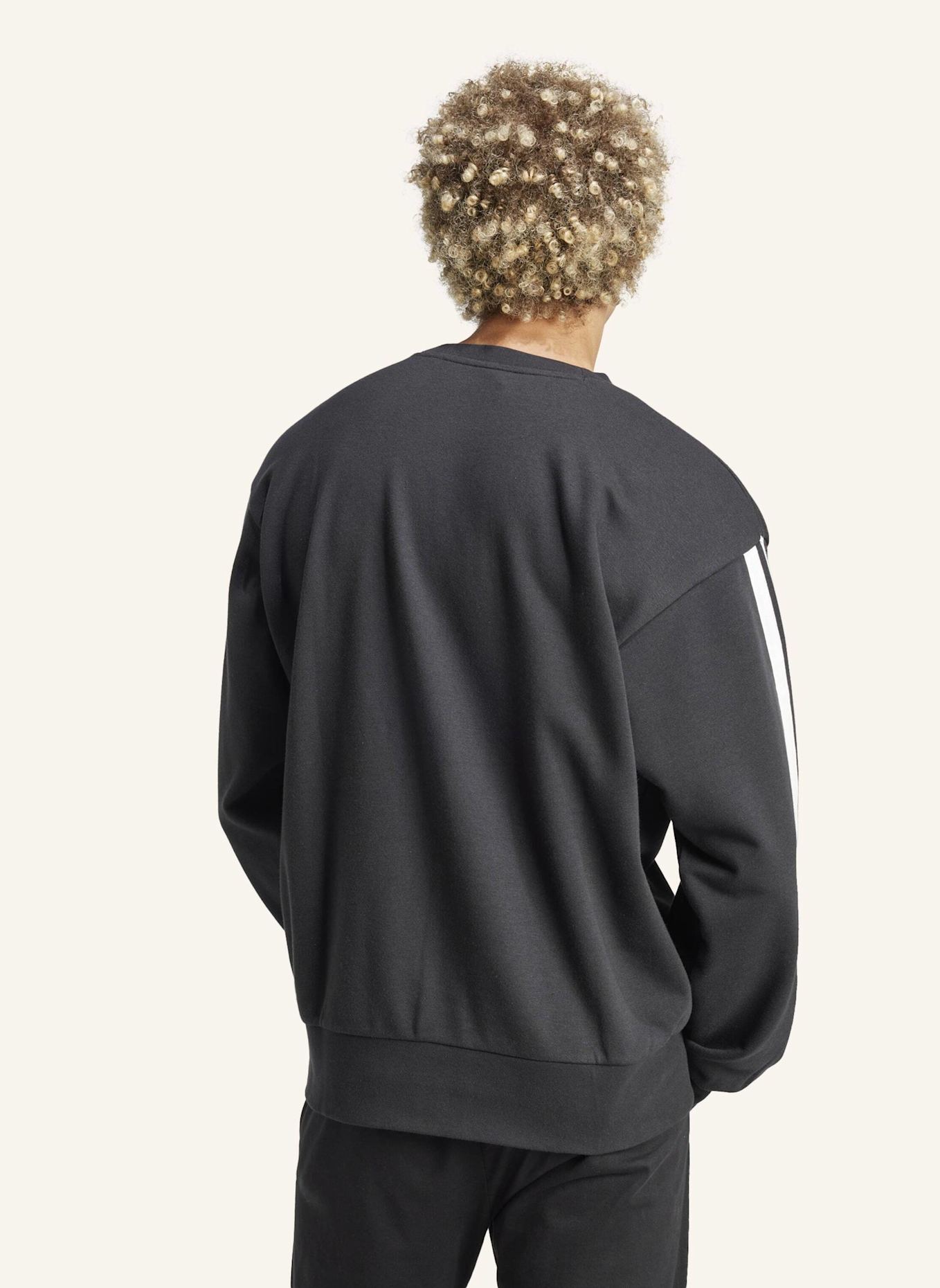 adidas ESSENTIALS 3-STREIFEN FRENCH TERRY SWEATSHIRT: SCHWARZ/ WEISS