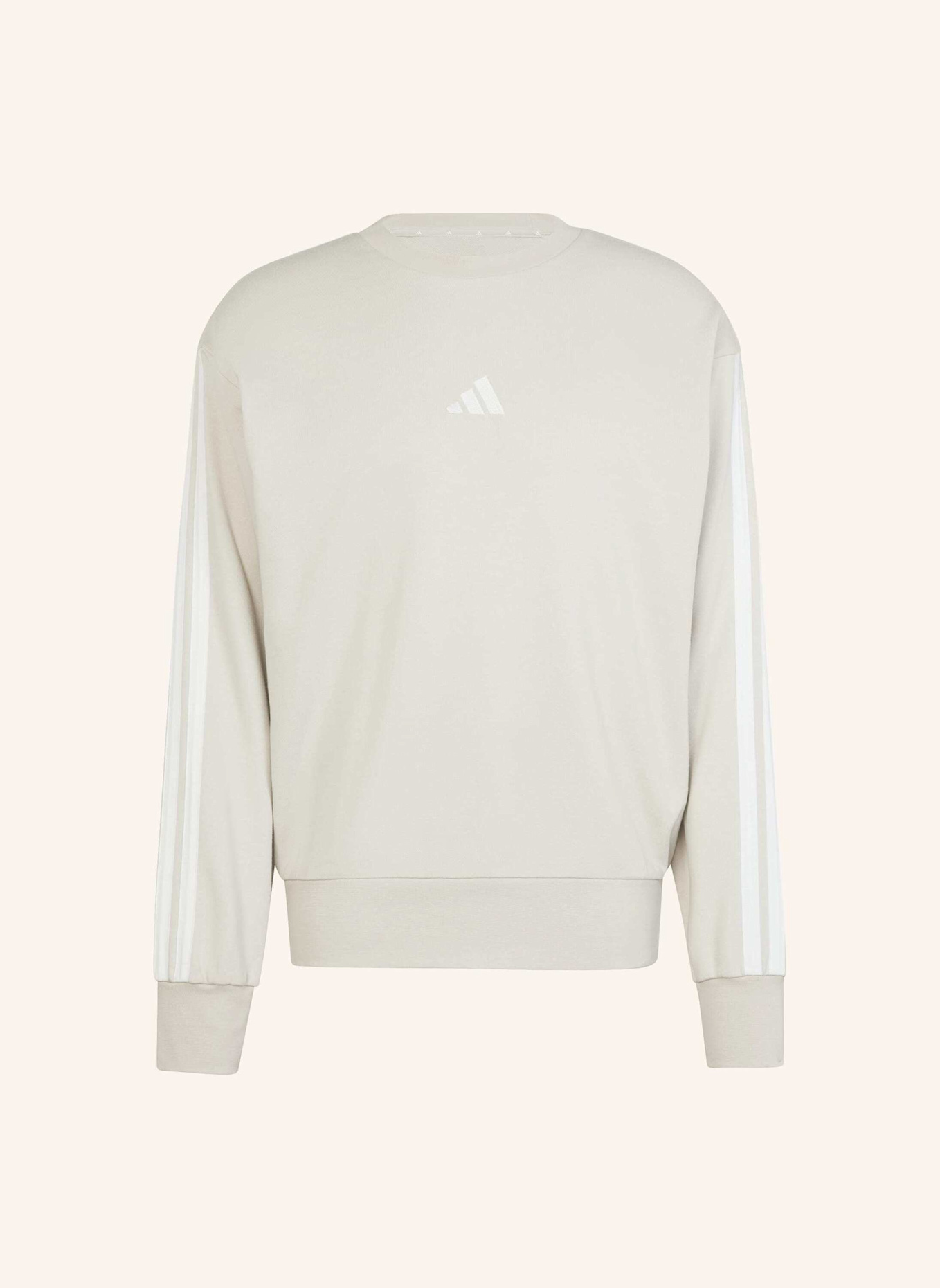 adidas ESSENTIALS 3-STREIFEN FRENCH TERRY SWEATSHIRT: BEIGE/ WEISS