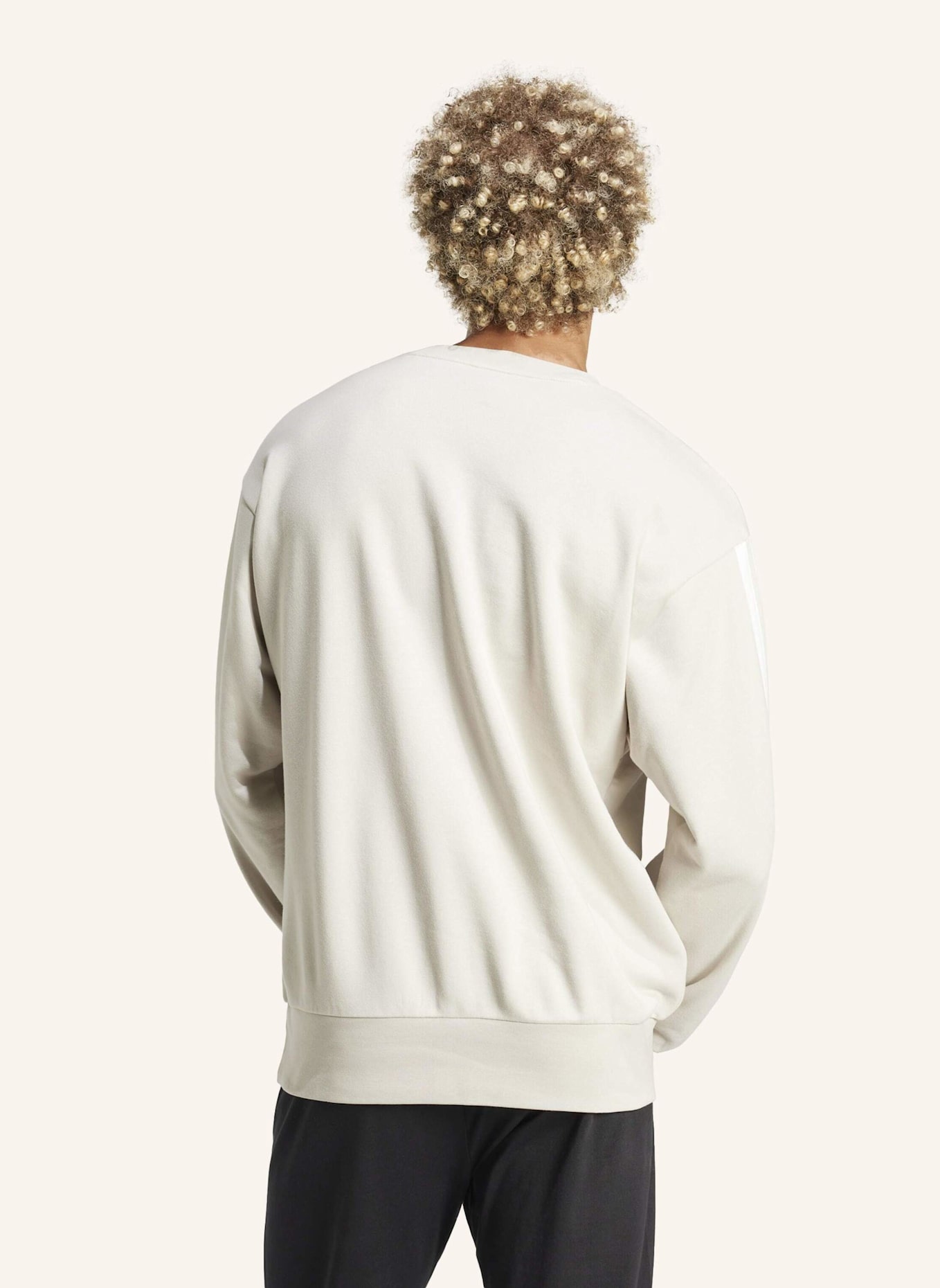 adidas ESSENTIALS 3-STREIFEN FRENCH TERRY SWEATSHIRT: BEIGE/ WEISS