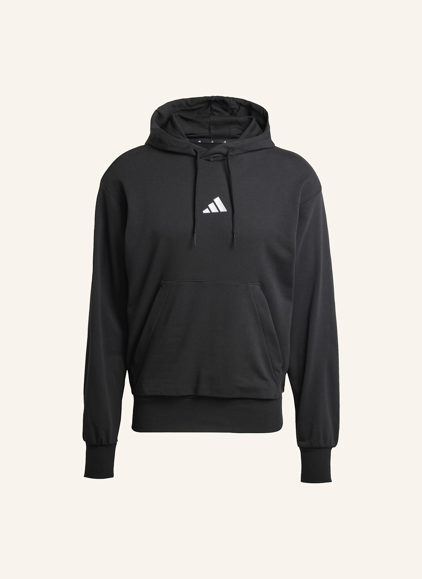 adidas ESSENTIALS FEELCOZY FRENCH TERRY HOODIE: SCHWARZ/ WEISS