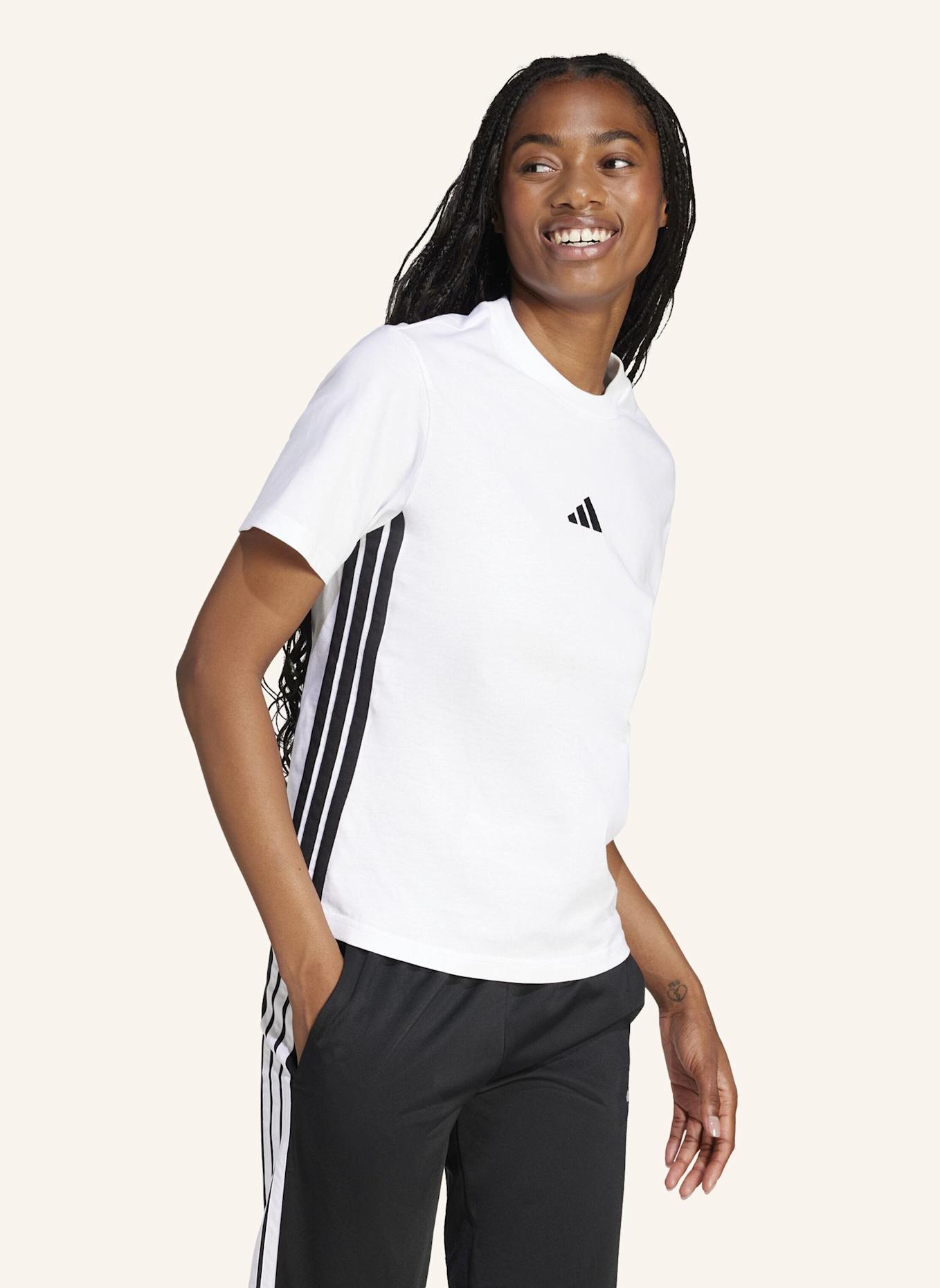 adidas T-Shirt ESSENTIALS 3-STREIFEN: WEISS/ SCHWARZ