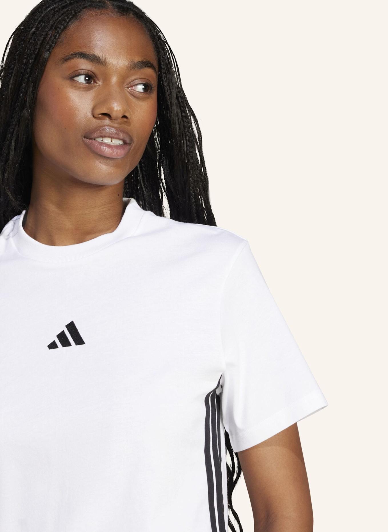 adidas T-Shirt ESSENTIALS 3-STREIFEN: WEISS/ SCHWARZ
