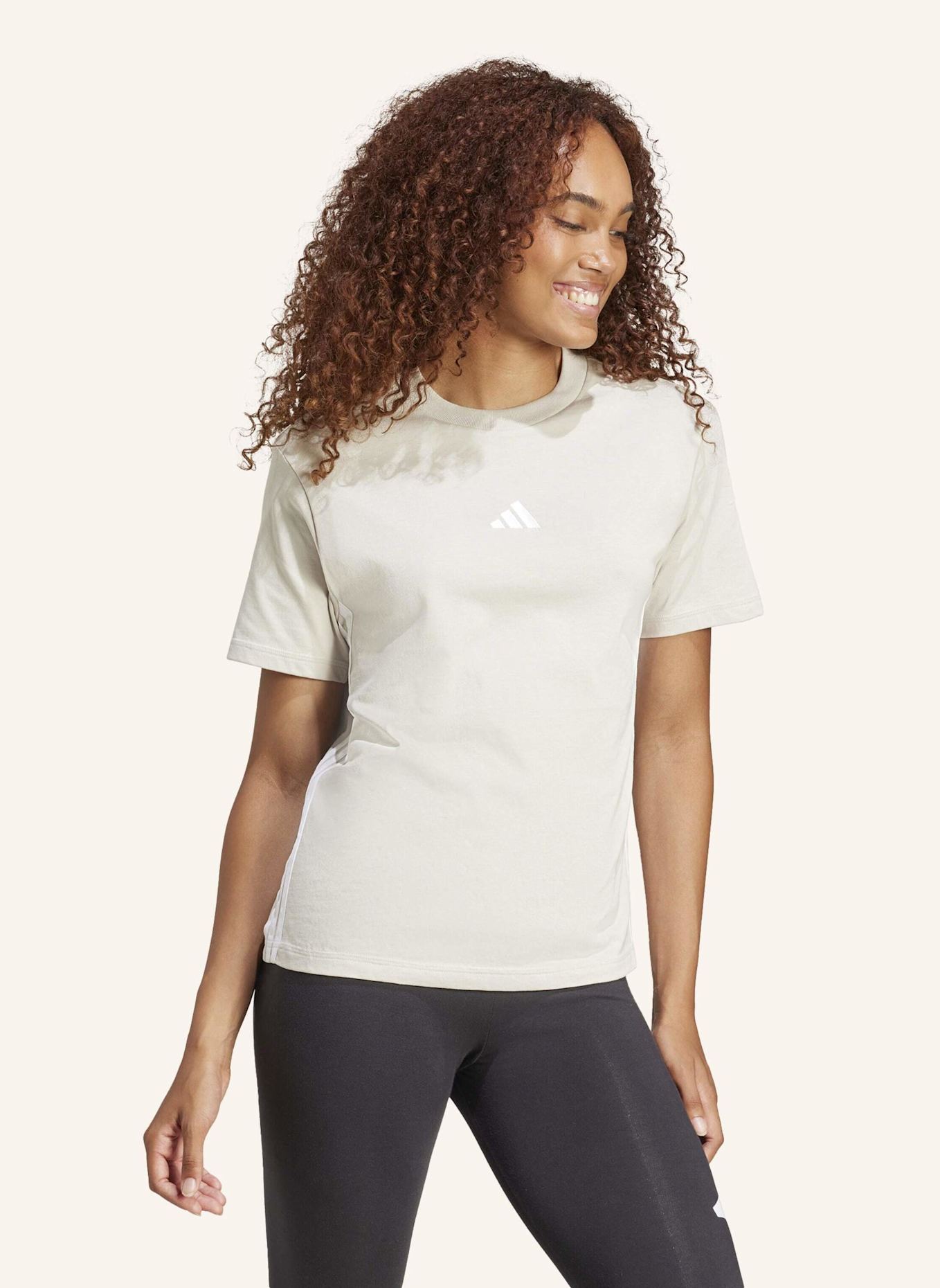 adidas T-Shirt ESSENTIALS 3-STREIFEN: BEIGE/ WEISS