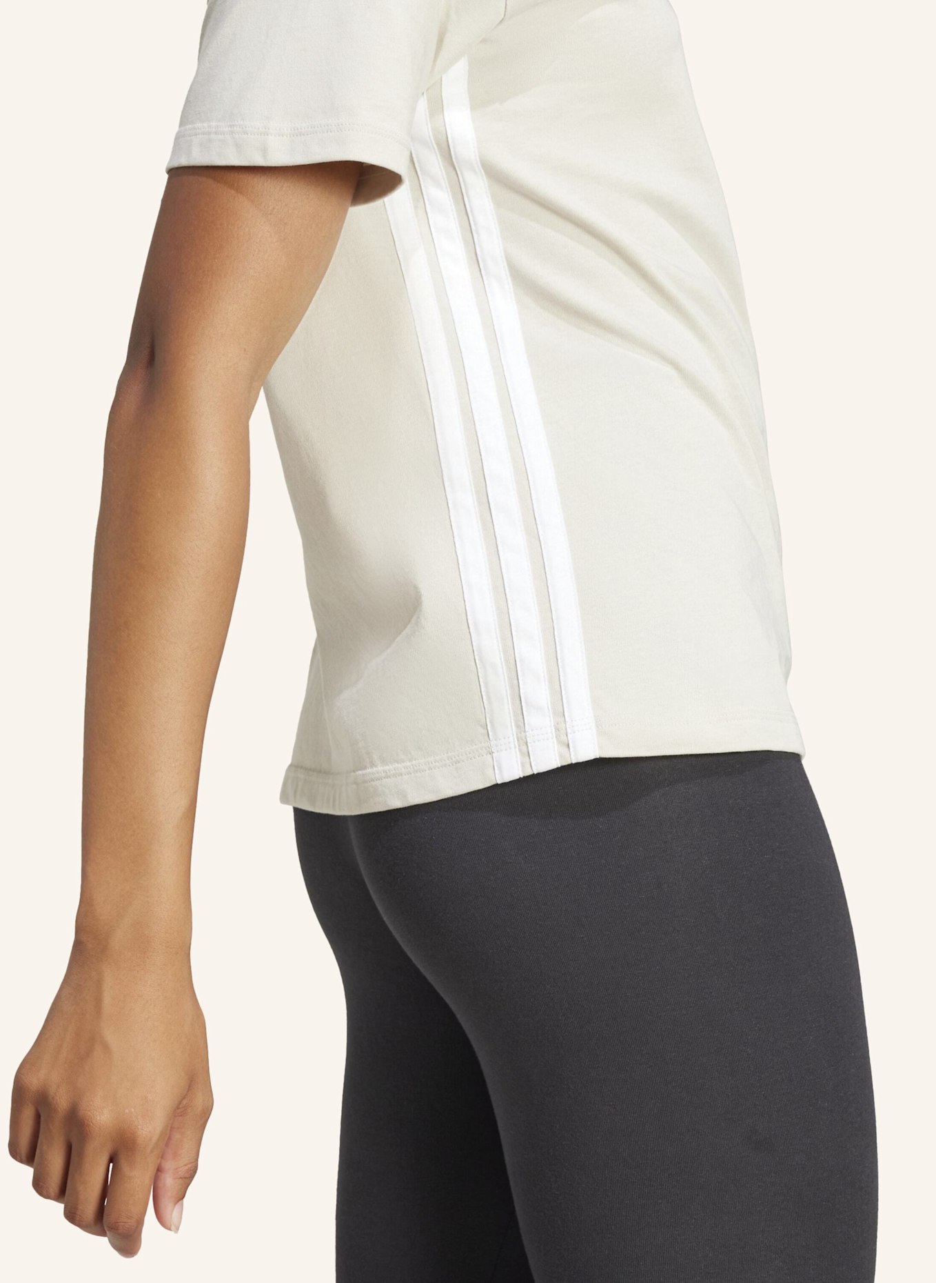 adidas T-Shirt ESSENTIALS 3-STREIFEN: BEIGE/ WEISS
