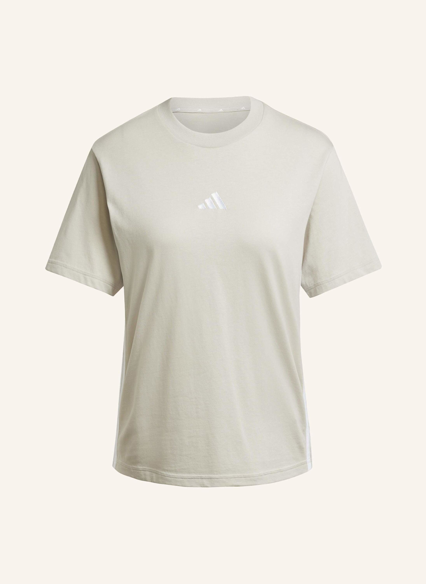 adidas T-Shirt ESSENTIALS 3-STREIFEN: BEIGE/ WEISS