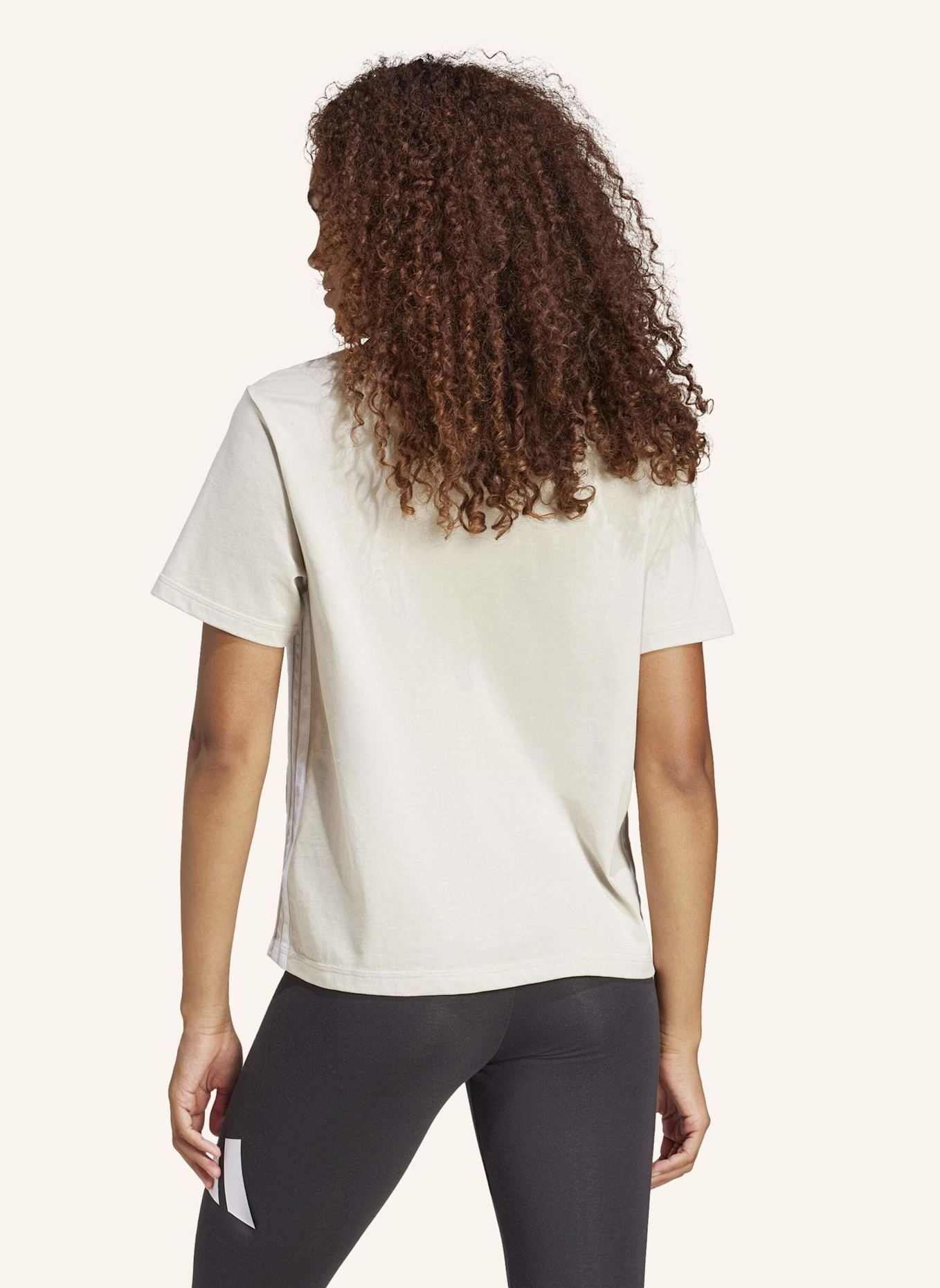 adidas T-Shirt ESSENTIALS 3-STREIFEN: BEIGE/ WEISS