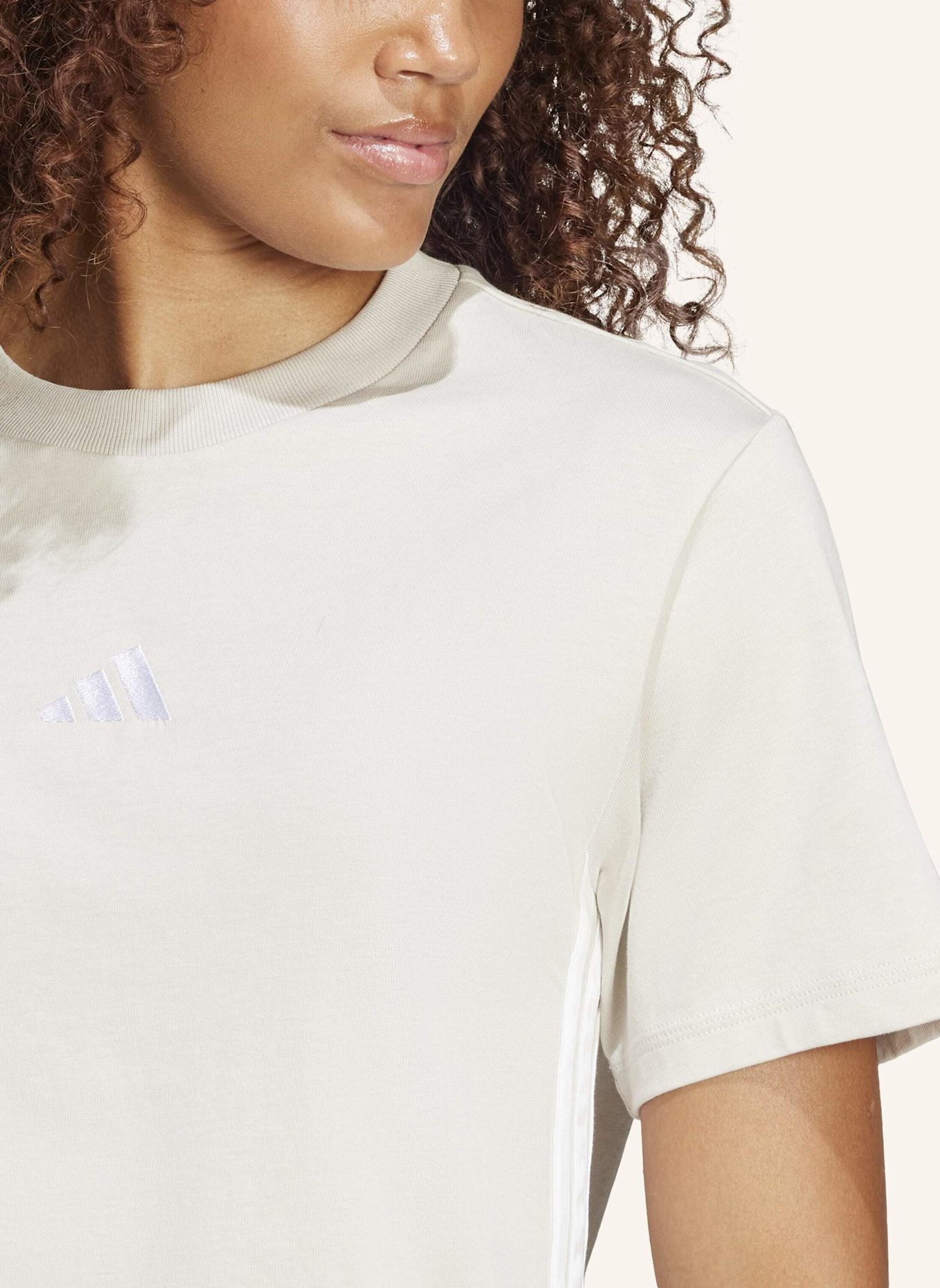 adidas T-Shirt ESSENTIALS 3-STREIFEN: BEIGE/ WEISS