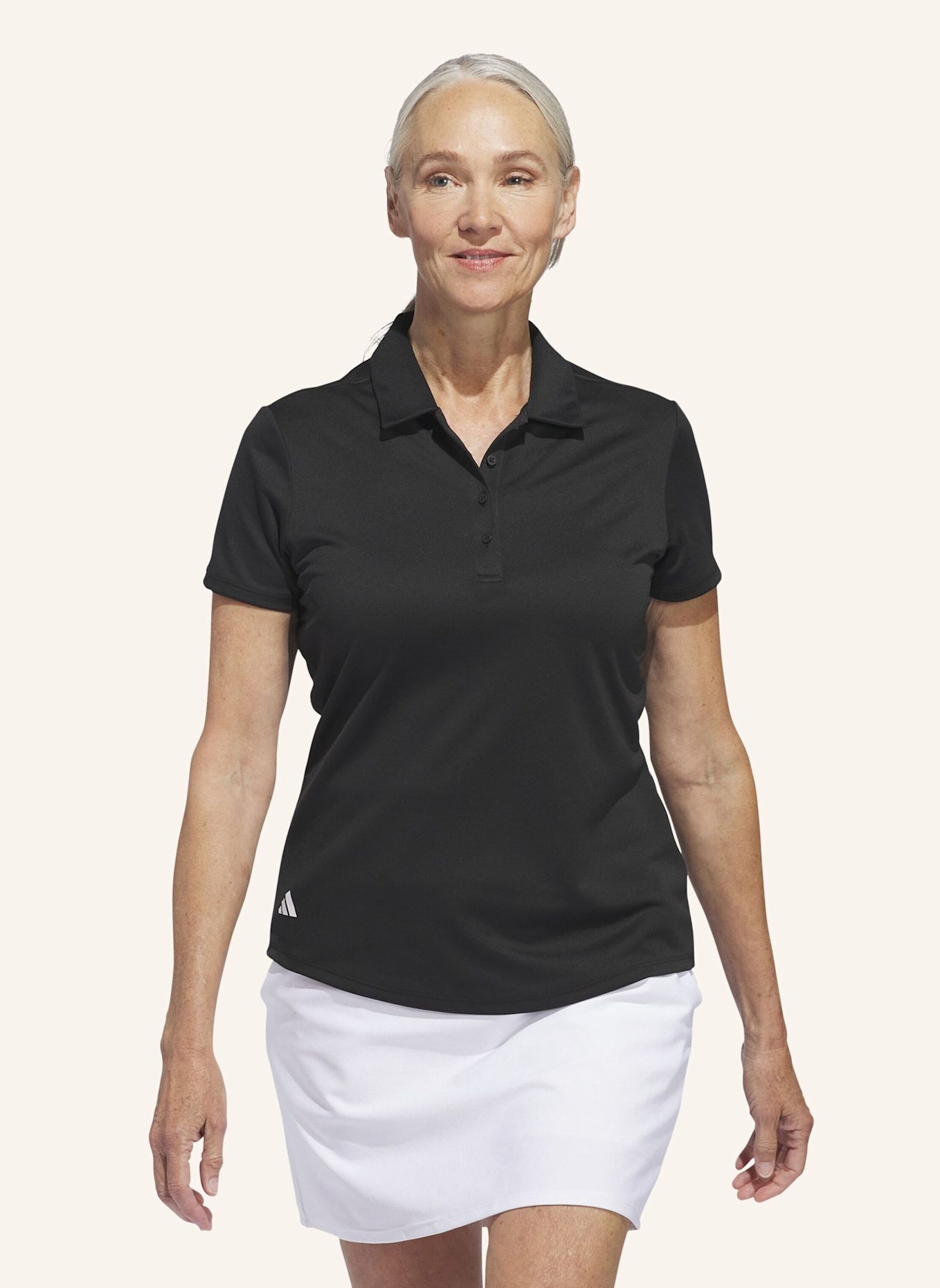 adidas SOLID PERFORMANCE SHORT SLEEVE POLOSHIRT FÜR DAMEN: SCHWARZ