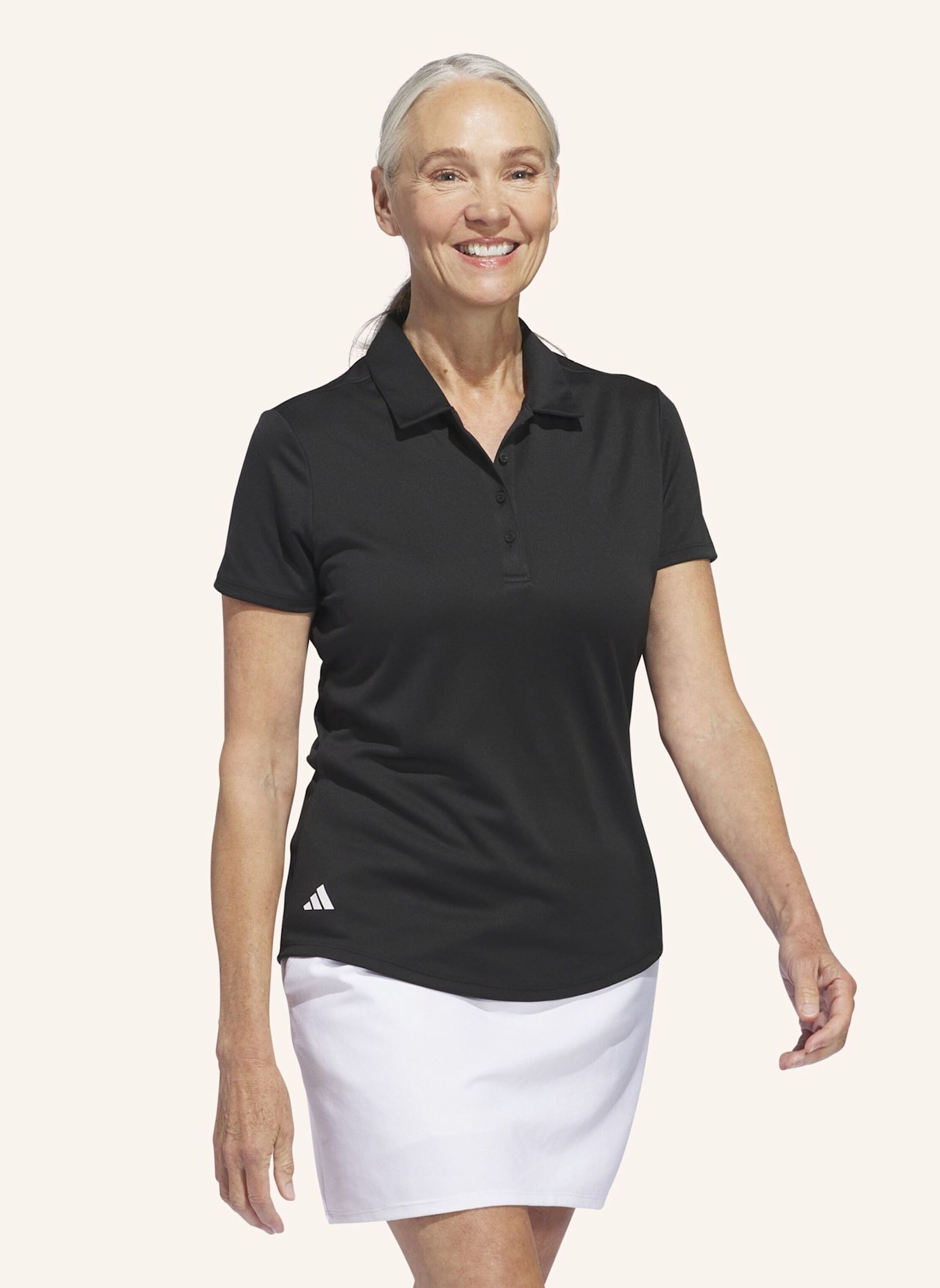 adidas SOLID PERFORMANCE SHORT SLEEVE POLOSHIRT FÜR DAMEN: SCHWARZ