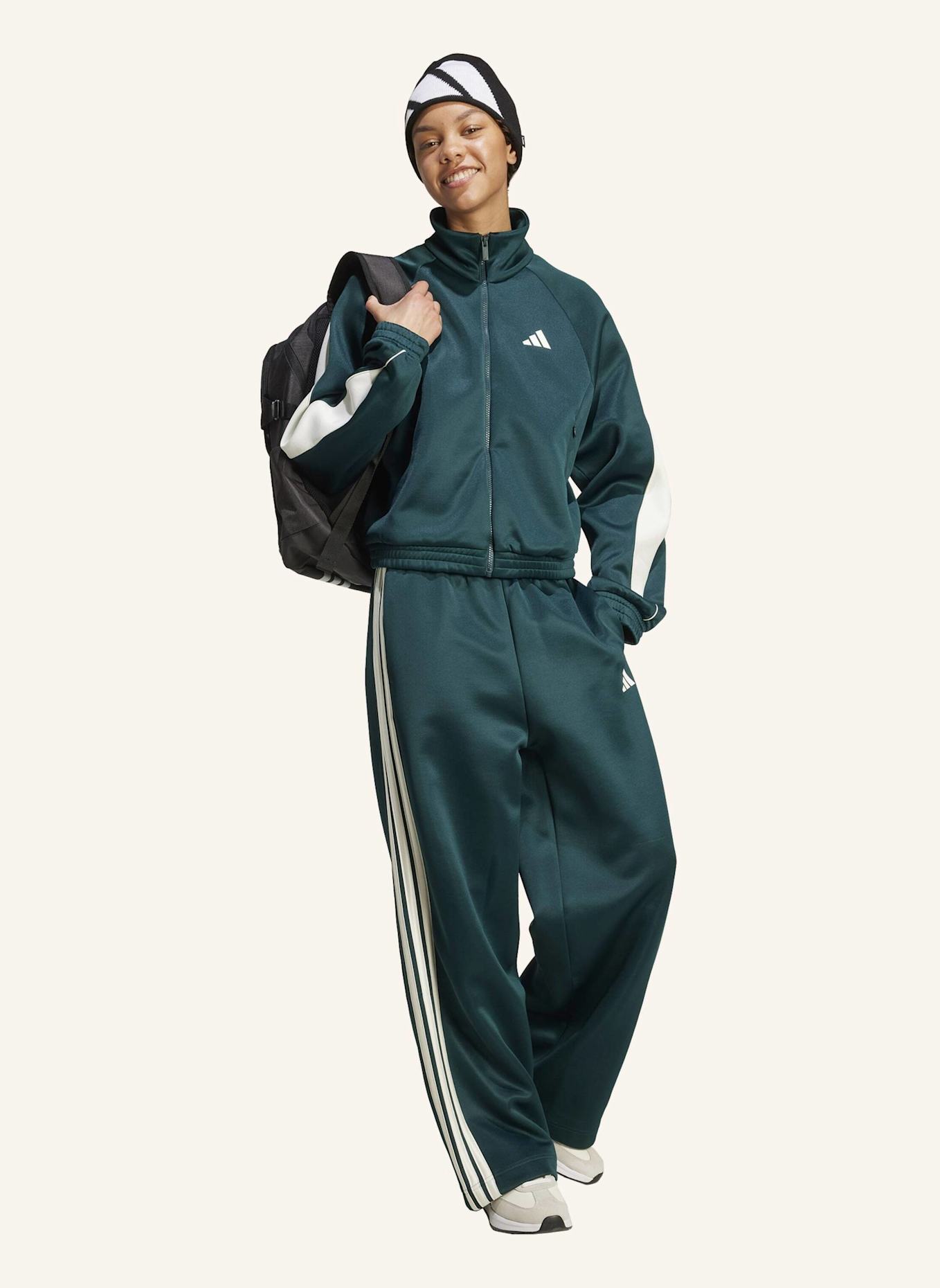 adidas STADIUM 3-STREIFEN TRAININGSHOSE: GRÜN/ WEISS