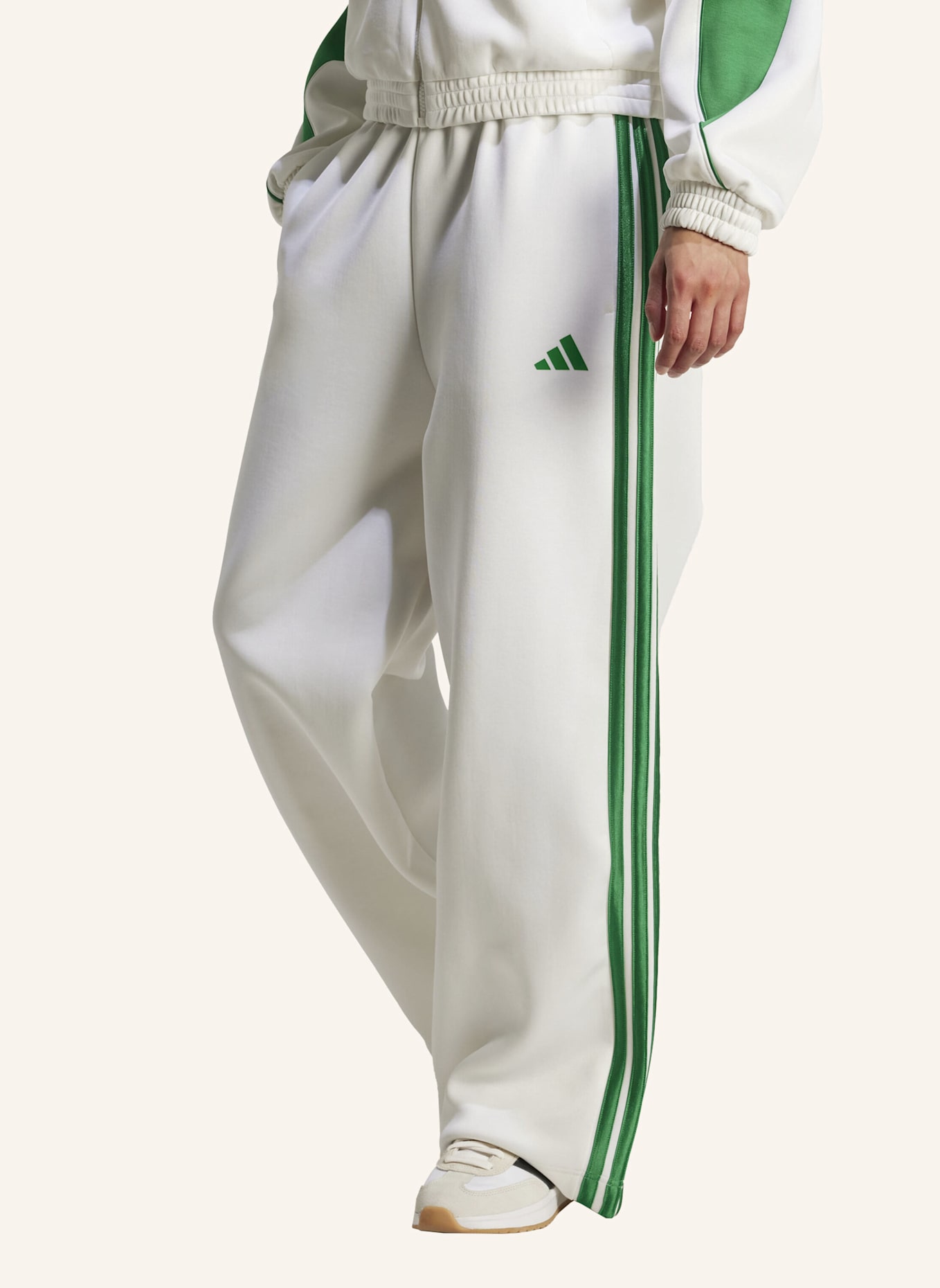 adidas STADIUM 3-STREIFEN TRAININGSHOSE: WEISS/ GRÜN
