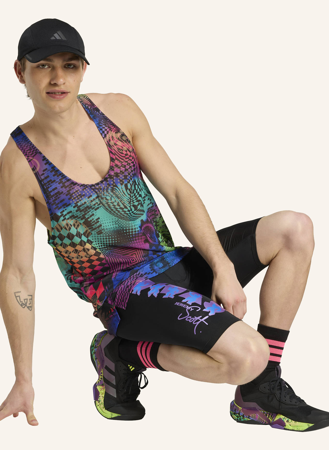 adidas ADIDAS X JEREMY SCOTT ALLOVER-PRINT TANKTOP: ROSA/ LILA