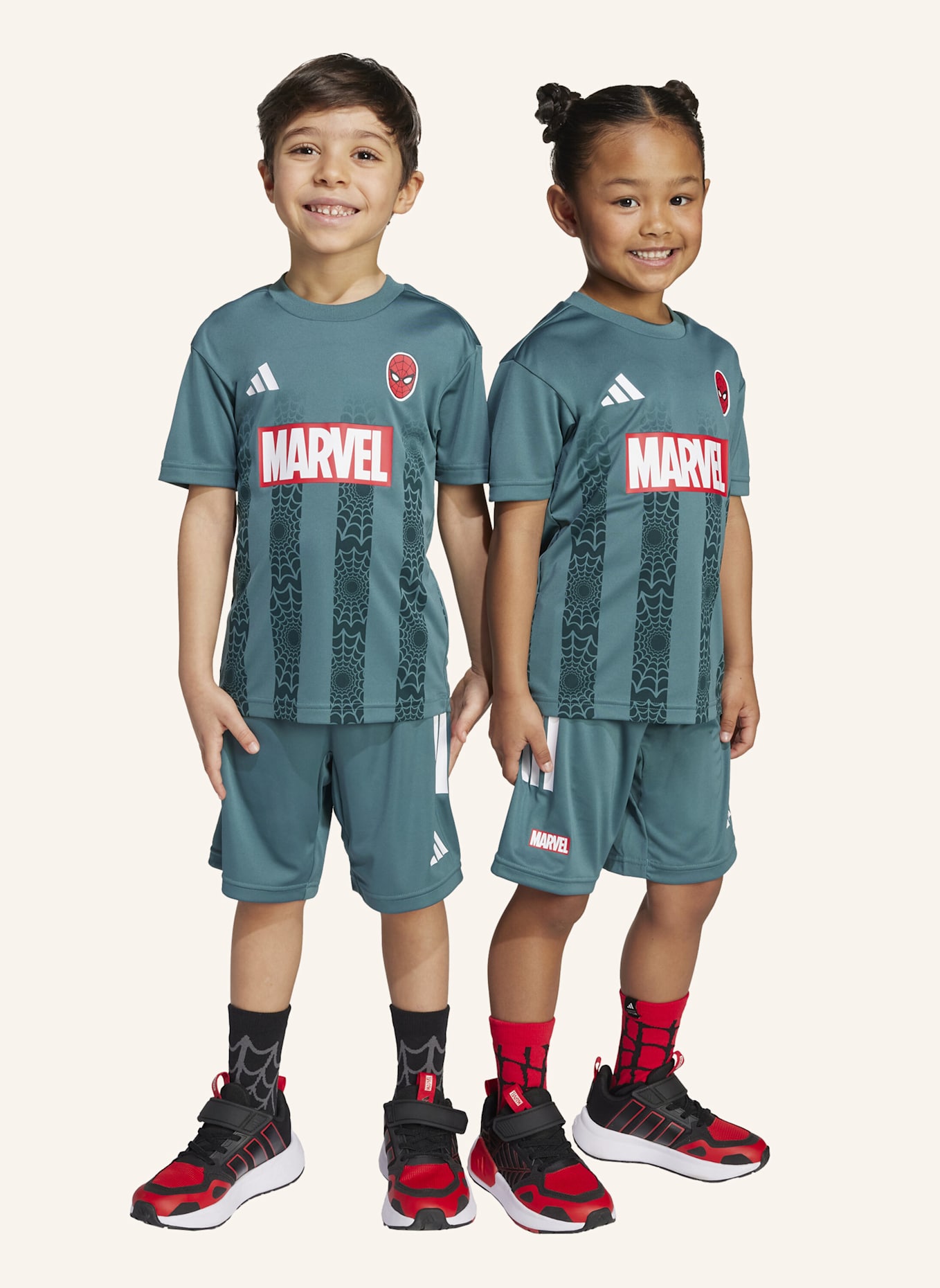 adidas MARVEL SPIDER-MAN T-SHIRT-SET FÜR KINDER: TÜRKIS/ WEISS