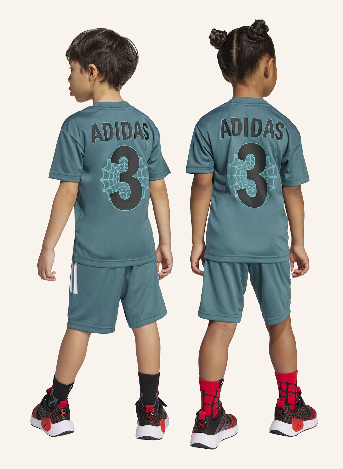 adidas MARVEL SPIDER-MAN T-SHIRT-SET FÜR KINDER: TÜRKIS/ WEISS