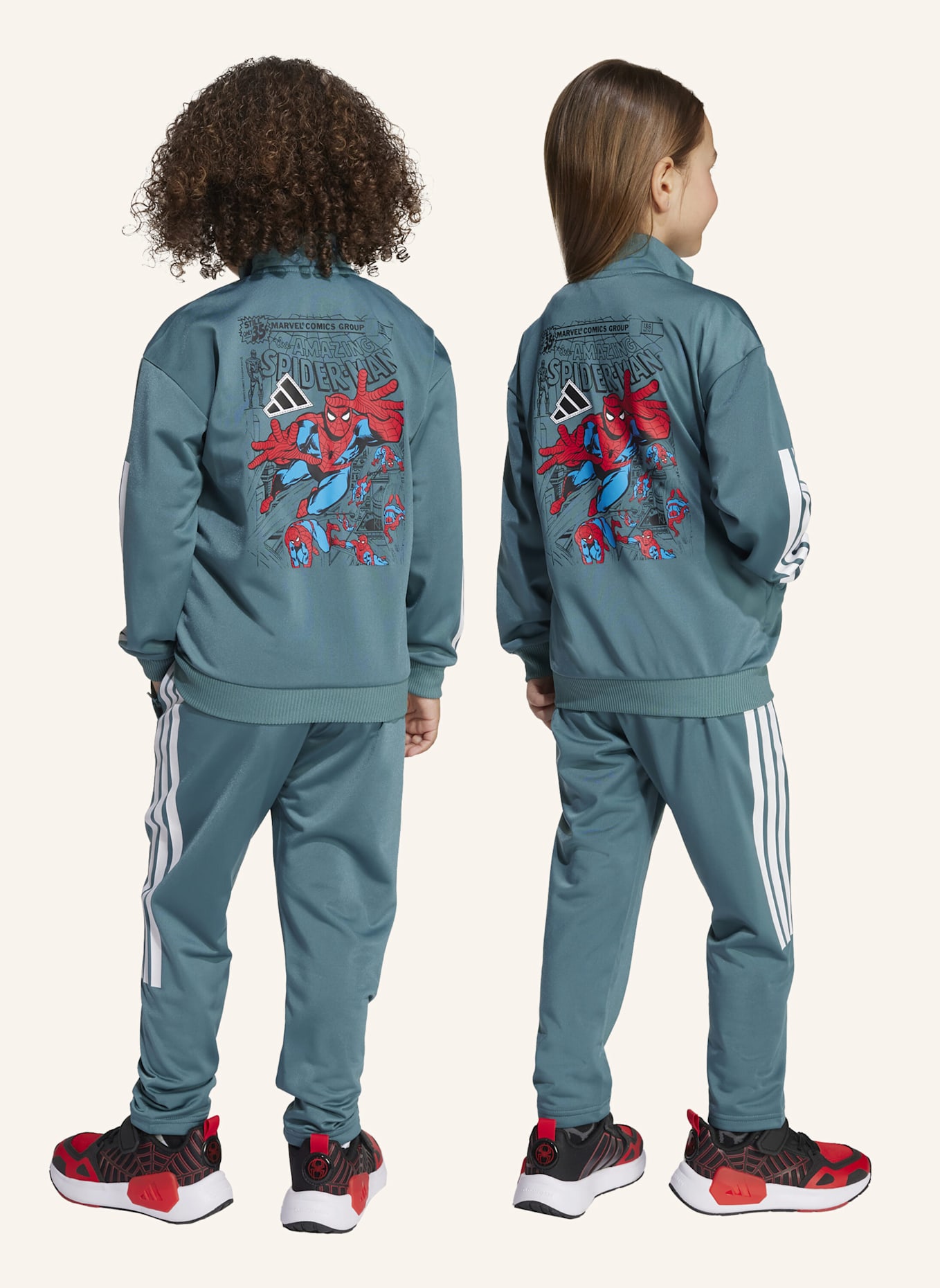 adidas MARVEL SPIDER-MAN TRAININGSANZUG KINDER: TÜRKIS/ WEISS
