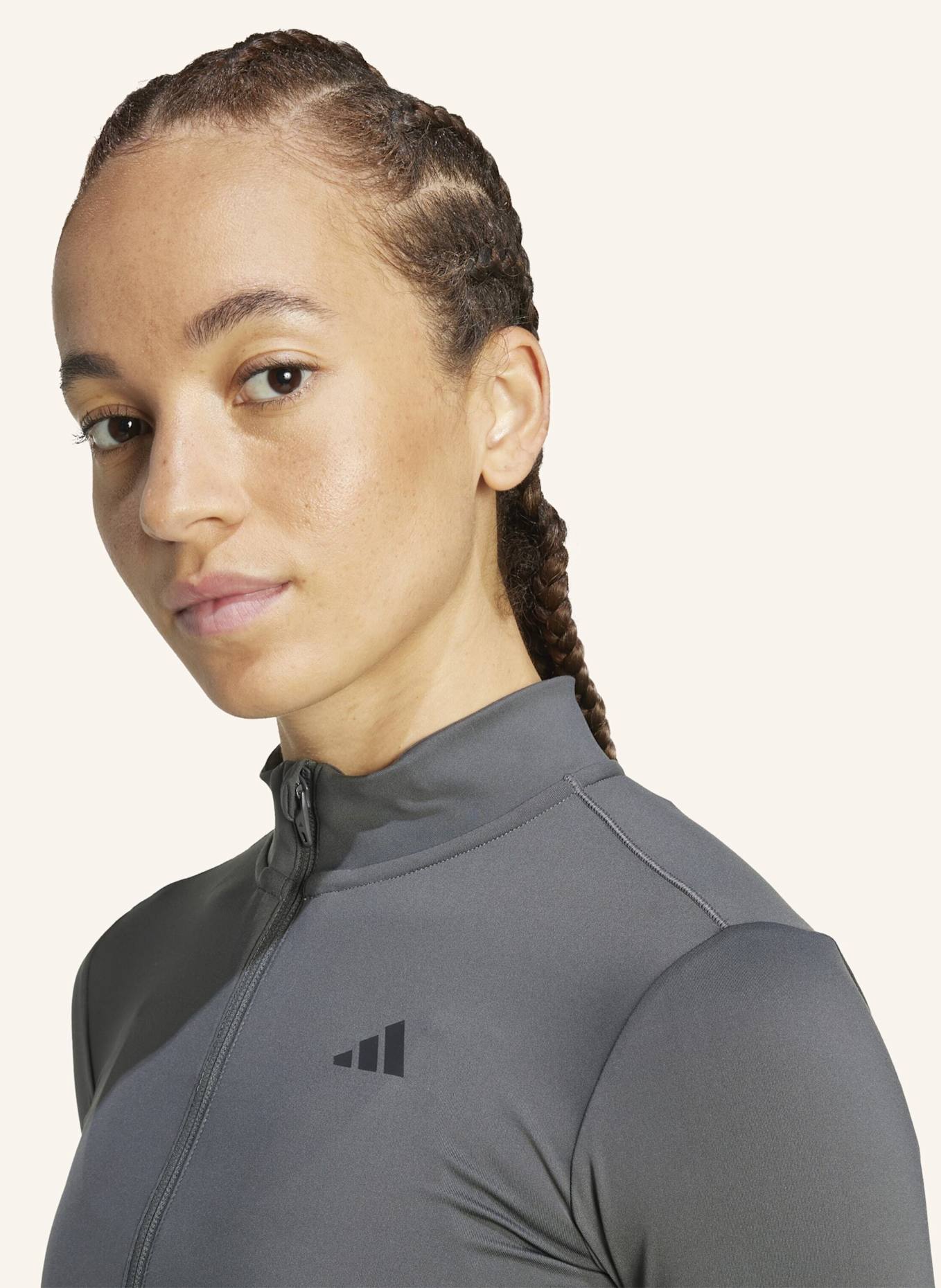 adidas HYPERGLAM RIB ZIP THRU COVER UP: GRAU/ SCHWARZ