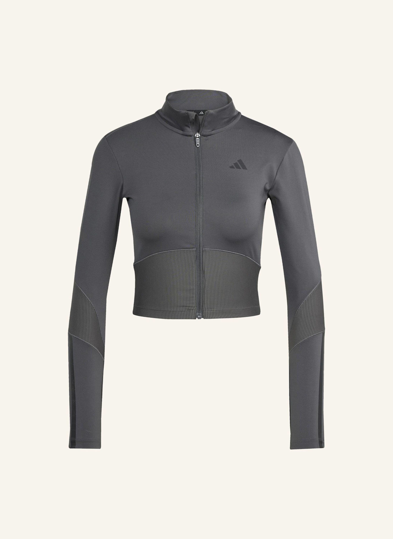 adidas HYPERGLAM RIB ZIP THRU COVER UP: GRAU/ SCHWARZ