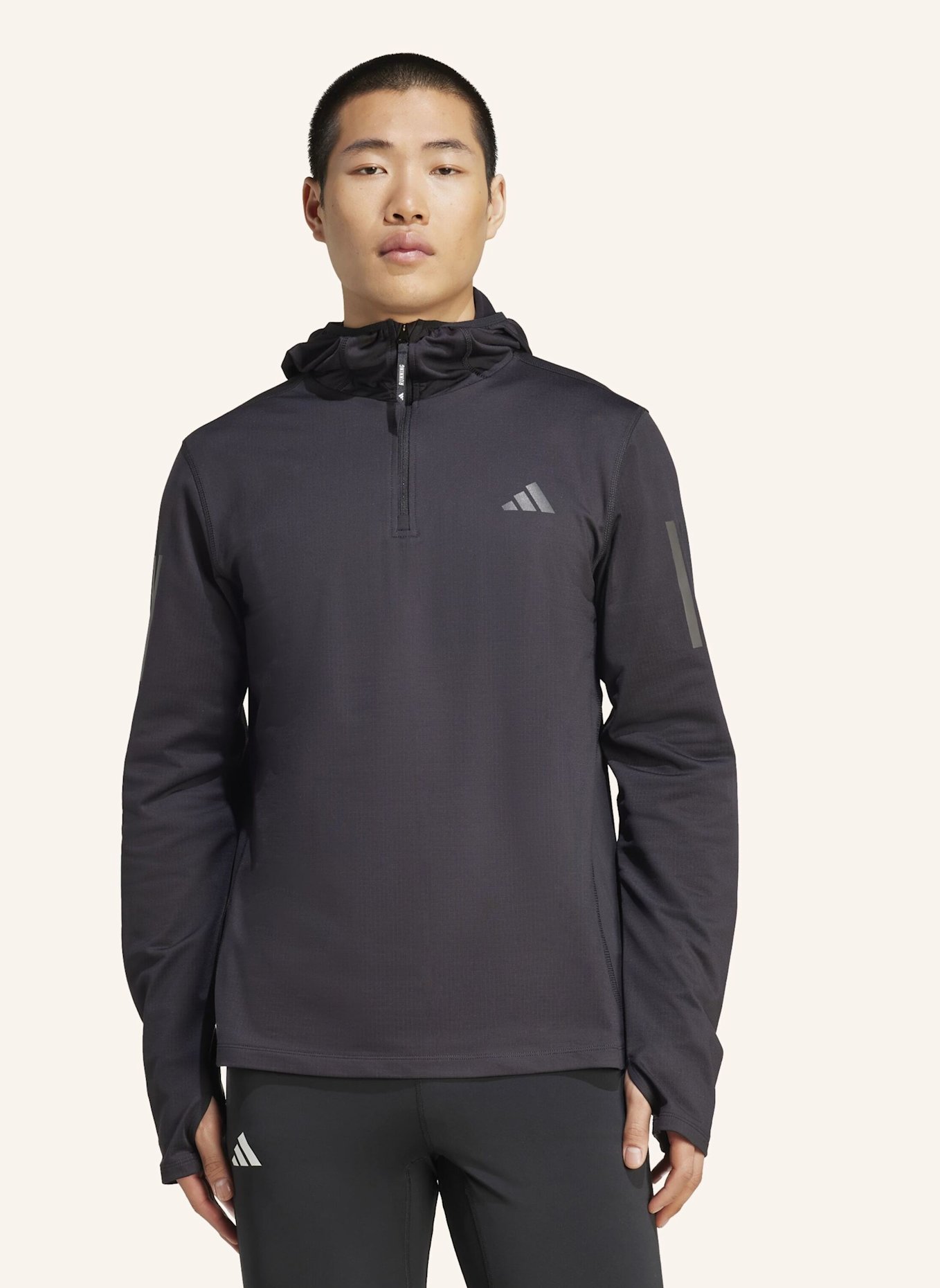 adidas OWN THE RUN HOODIE, WINTERFEST, REISSVERSCHLUSS BIS ZUR BRUST: SCHWARZ