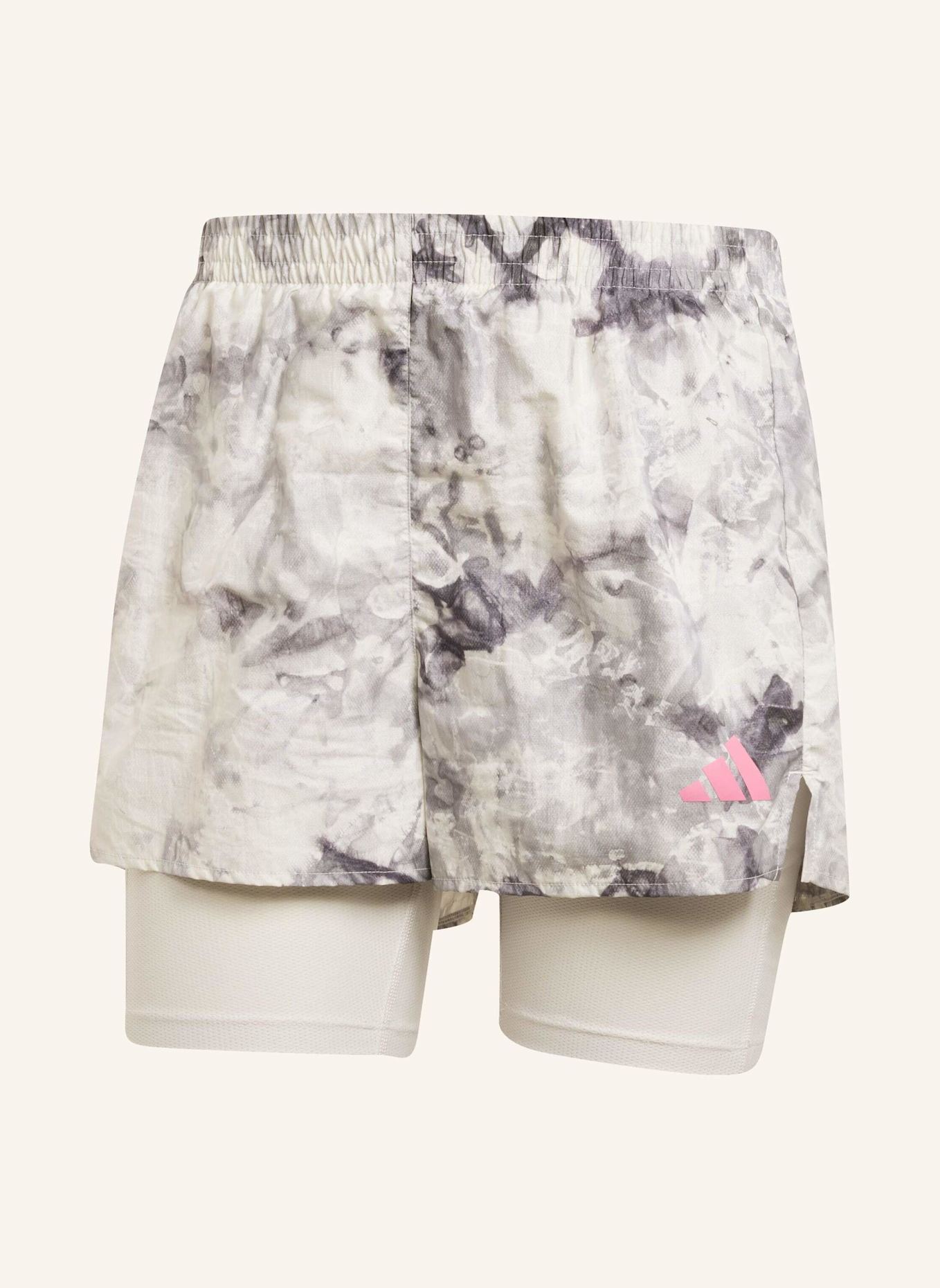 adidas OWN THE RUN SPRAY DYE 2-IN-1 SHORTS: GRAU/ SCHWARZ
