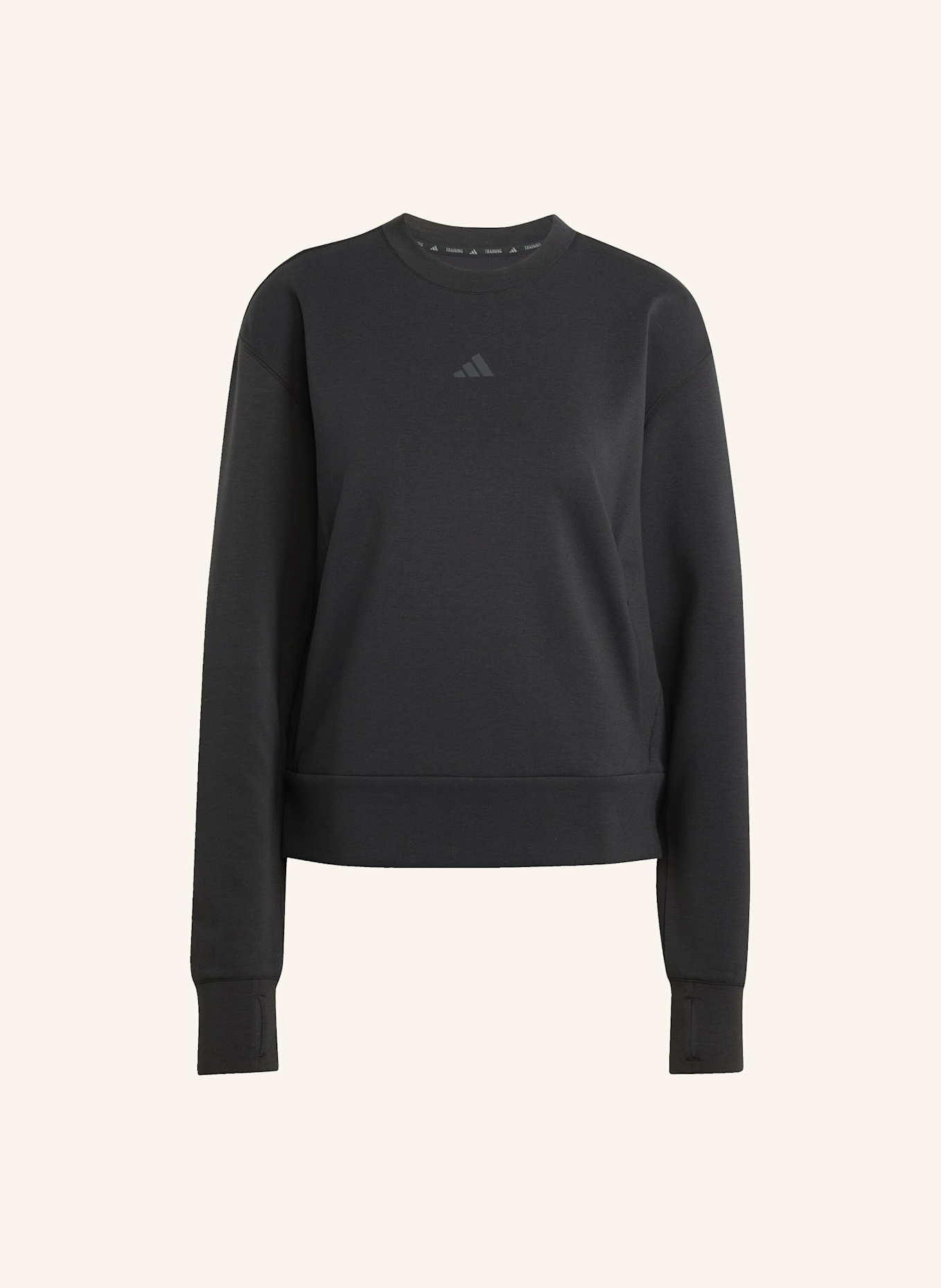 adidas FÜR DAS TRAINING ENTWORFENES WARM-UP SWEATSHIRT MIT RUNDHALSAUSSCHNITT: SCHWARZ