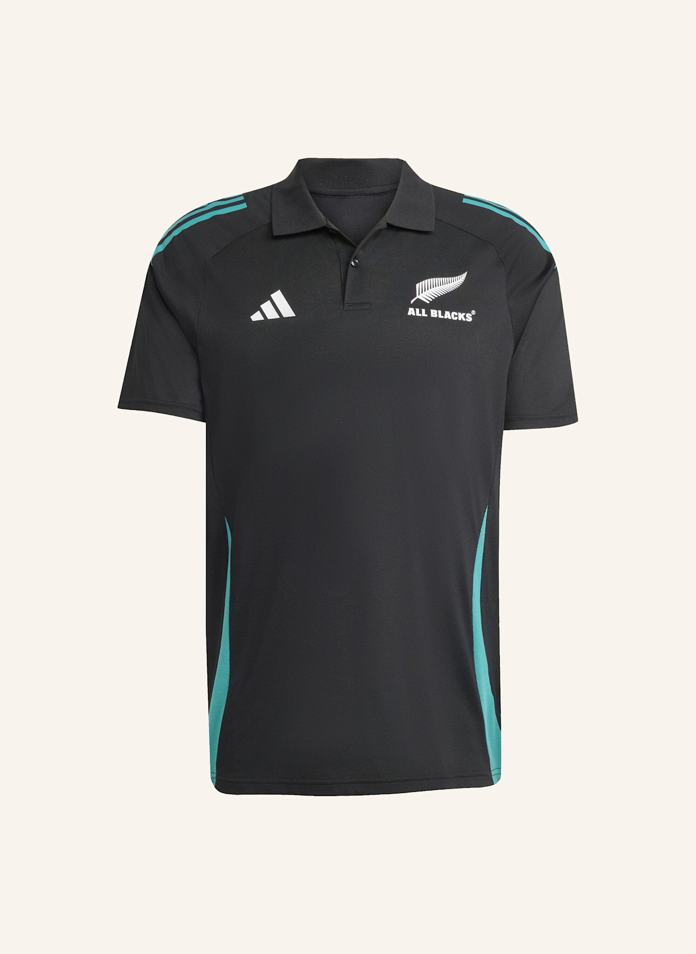 adidas ALL BLACKS TRAINING POLOSHIRT: SCHWARZ/ TÜRKIS